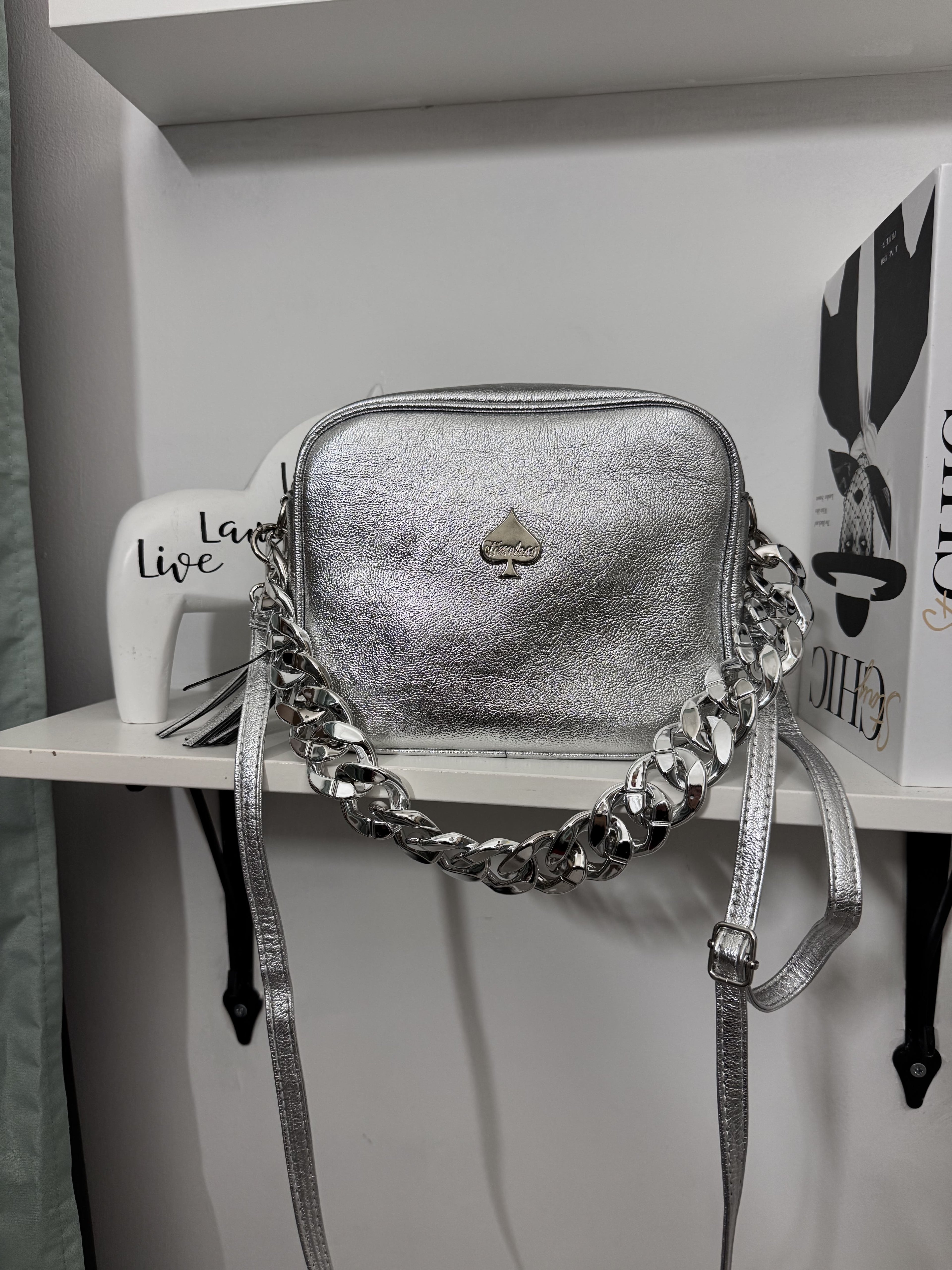 Borsa Tracolla Argento Modello Soap – Eleganza Shiny e Dettagli Trendy