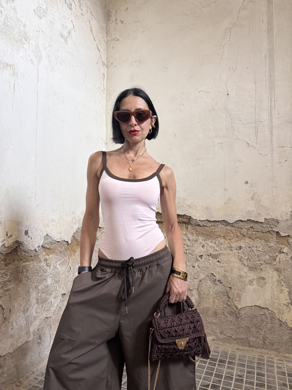 Body Donna Bicolore Just West in Pregiato Lyocell con Scollo Profondo sulla Schiena