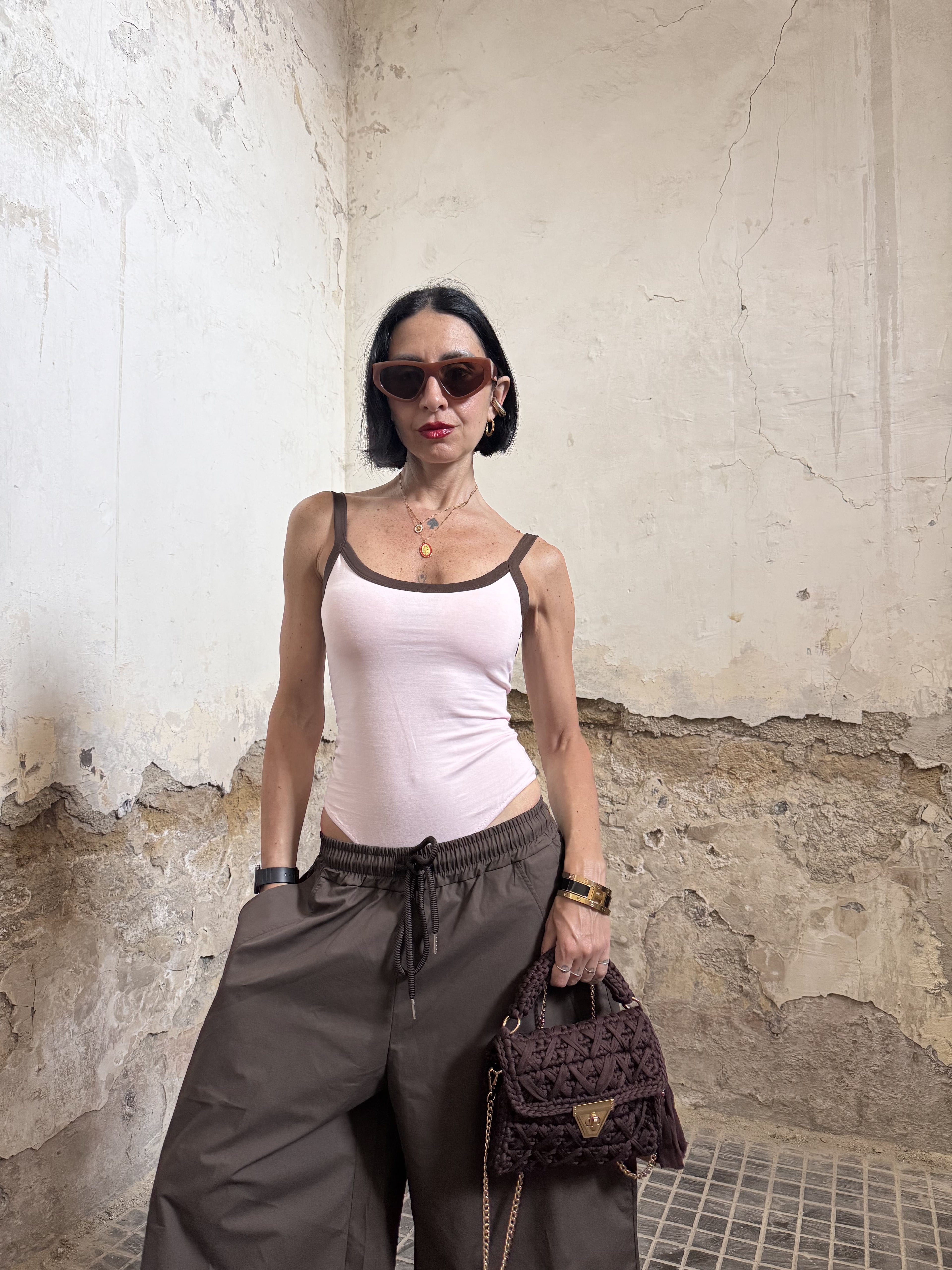 Body Donna Bicolore Just West in Pregiato Lyocell con Scollo Profondo sulla Schiena