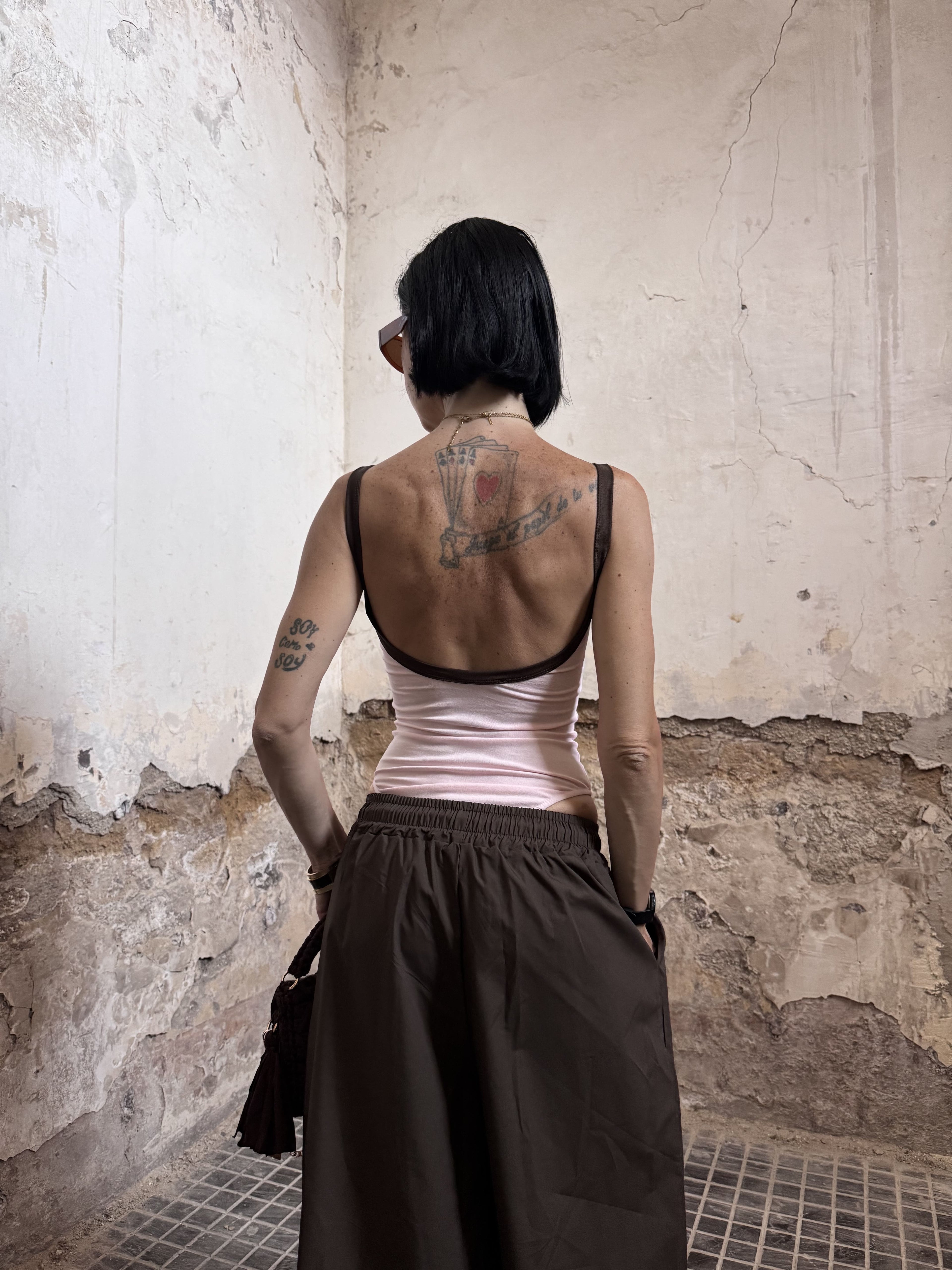 Body Donna Bicolore Just West in Pregiato Lyocell con Scollo Profondo sulla Schiena