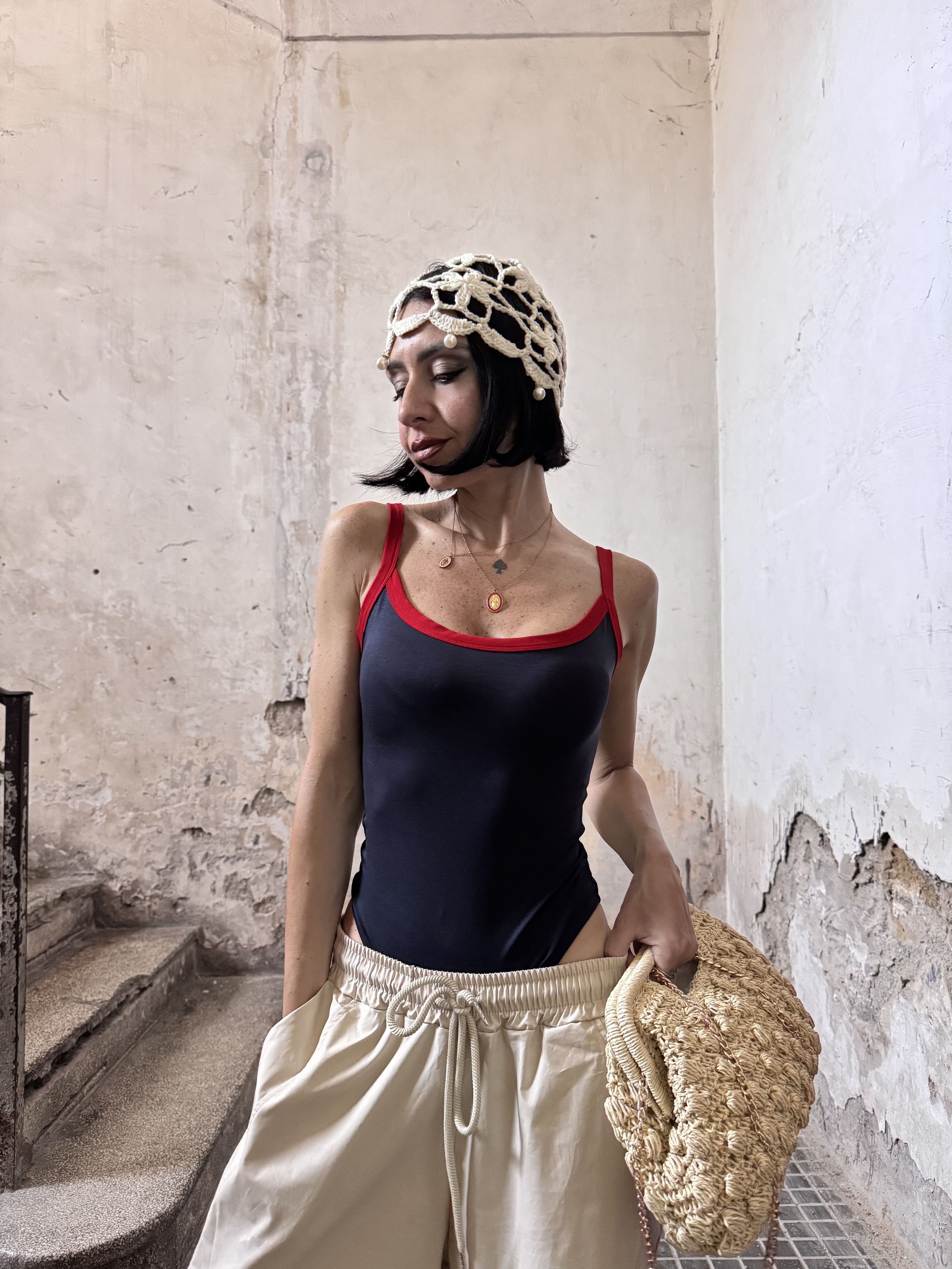 Body Donna Bicolore Just West in Pregiato Lyocell con Scollo Profondo sulla Schiena