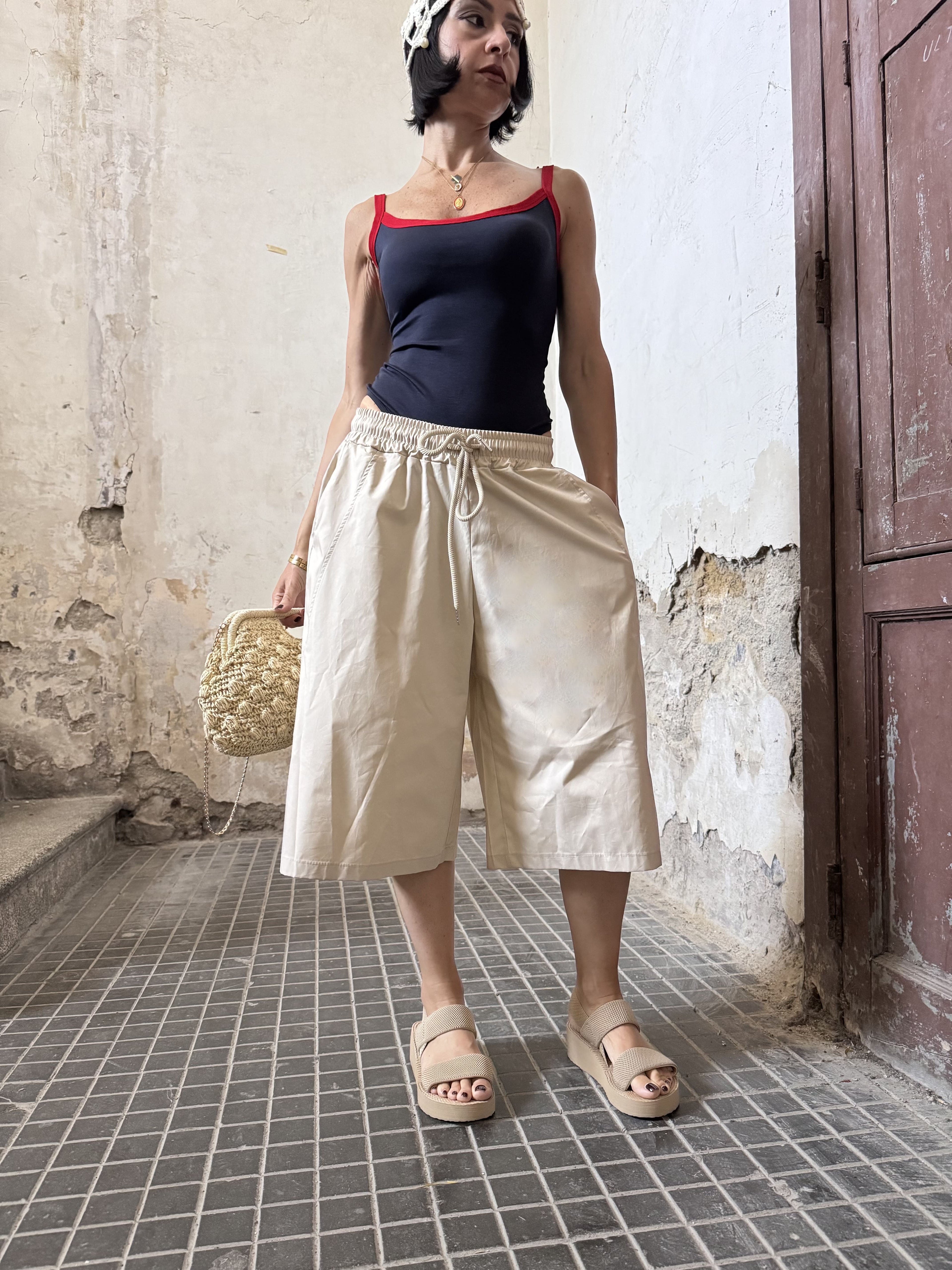 Bermuda Lunghi Donna "Jorts" Just West in Leggero Cotone con Elastico e Coulisse