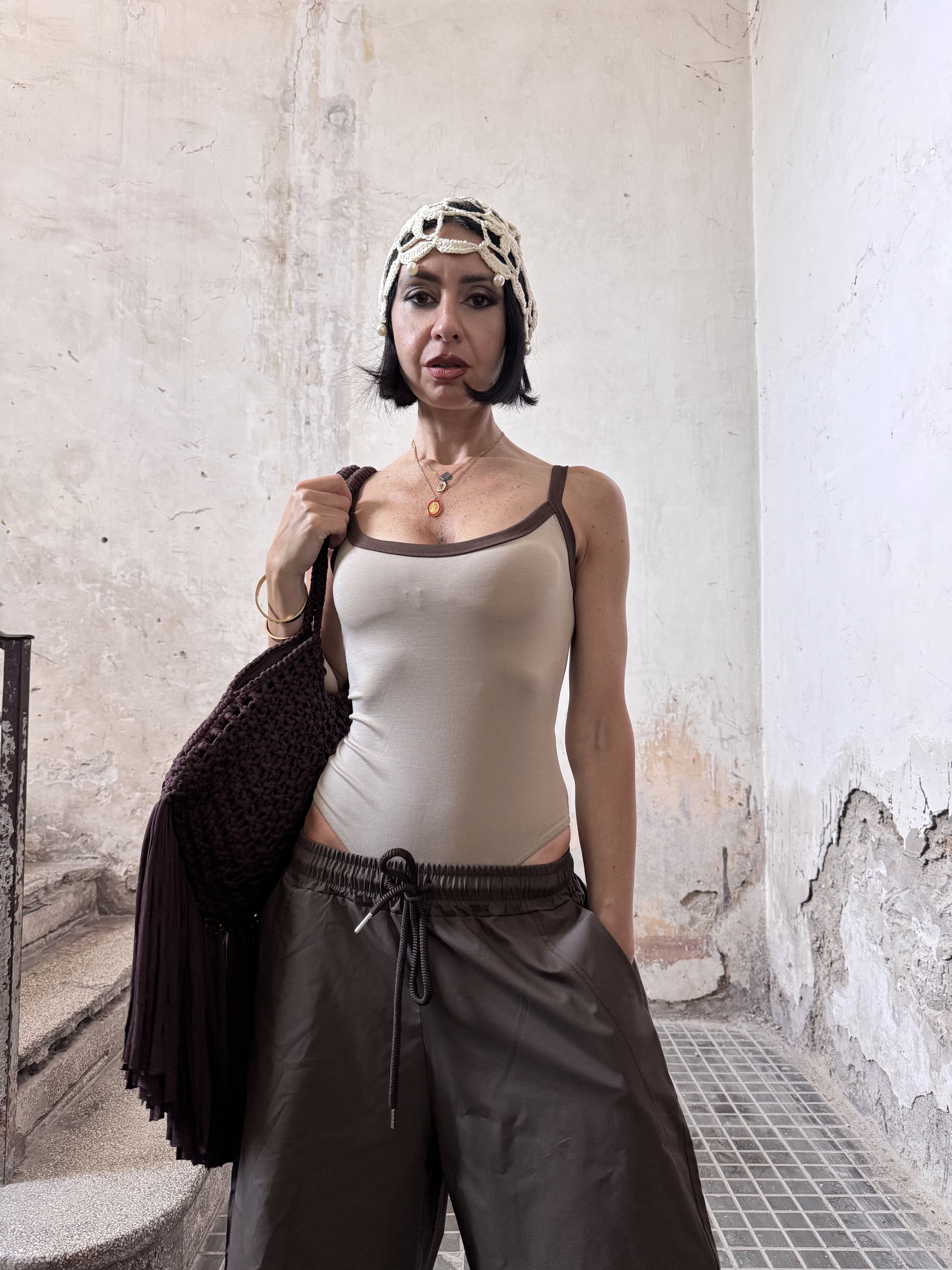 Body Donna Bicolore Just West in Pregiato Lyocell con Scollo Profondo sulla Schiena