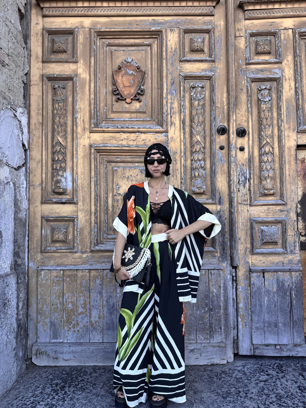 Coordinato Due Pezzi in fantasia in viscosa con Camicia Oversize e Pantalone a Palazzo