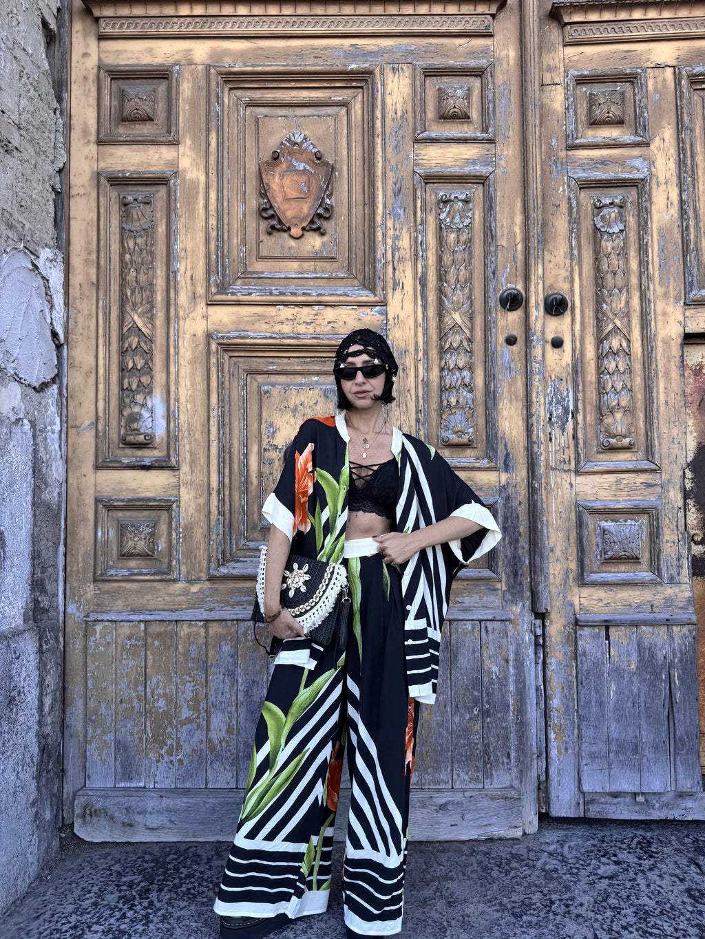 Coordinato Due Pezzi in fantasia in viscosa con Camicia Oversize e Pantalone a Palazzo