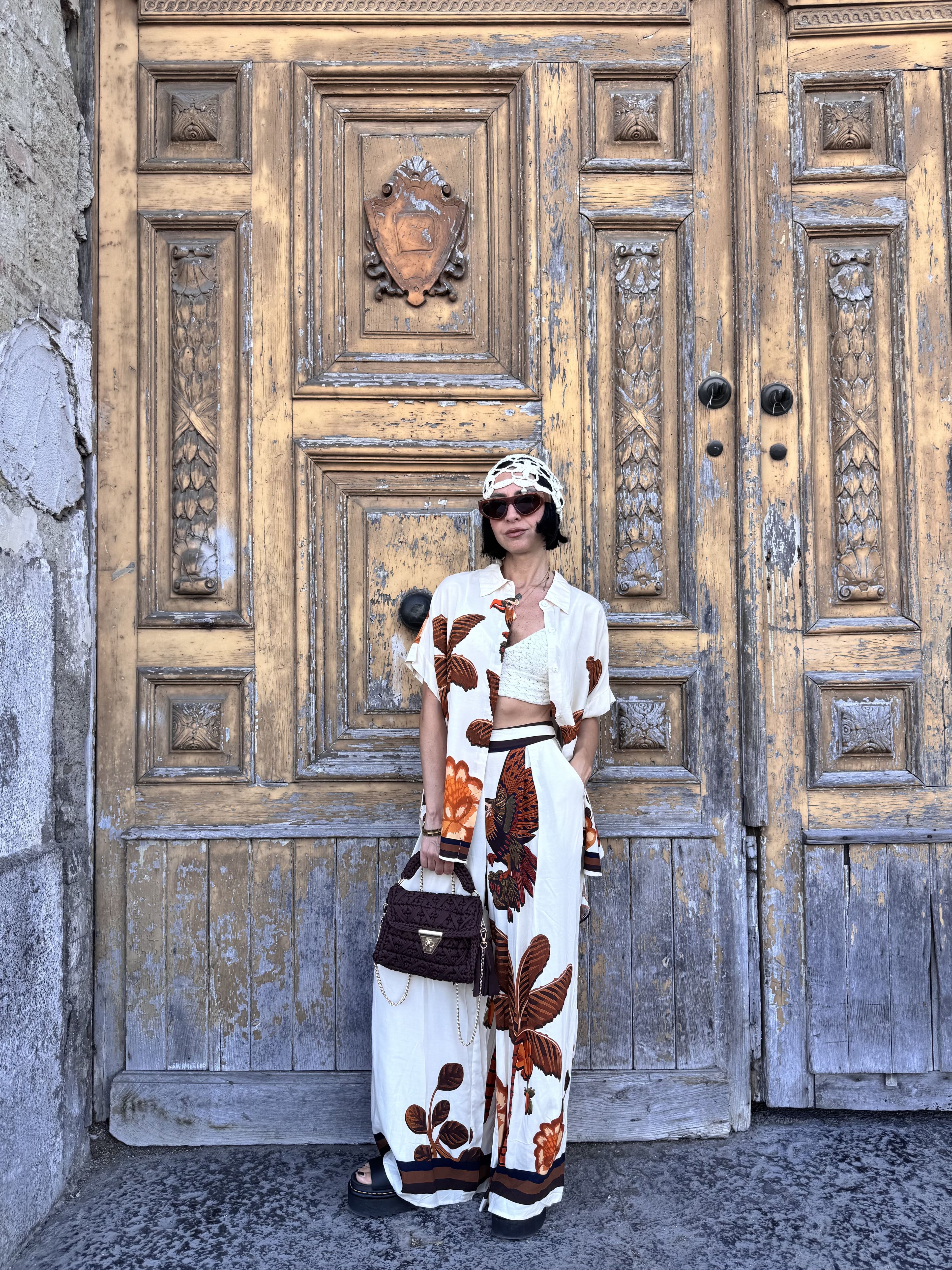 Coordinato Due Pezzi in fantasia 100% Cotone con Camicia Oversize e Pantalone a Palazzo
