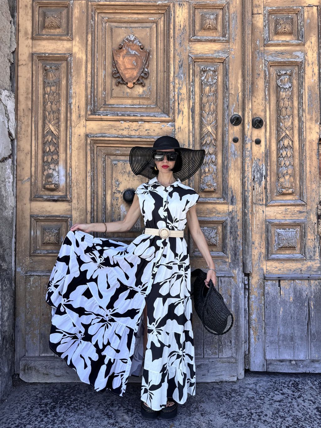 Abito Chemisier Lungo in Cotone Fantasia Black & White – Stile Spanish Girl