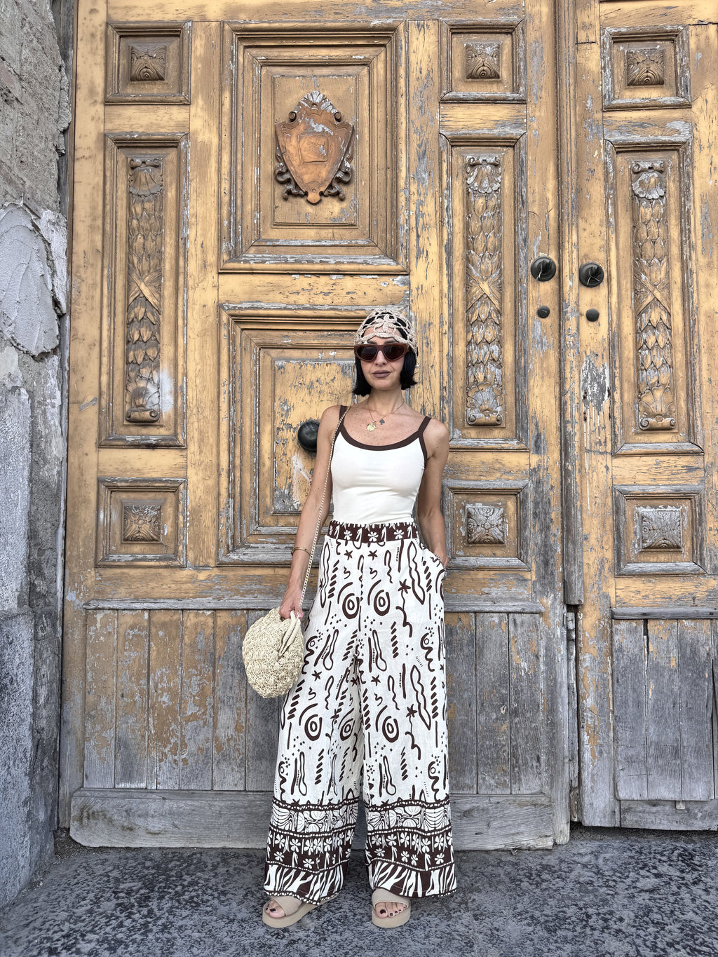 Pantalone Palazzo in Viscosa a Fantasia – Comodità e Stile Fino alla 48-50