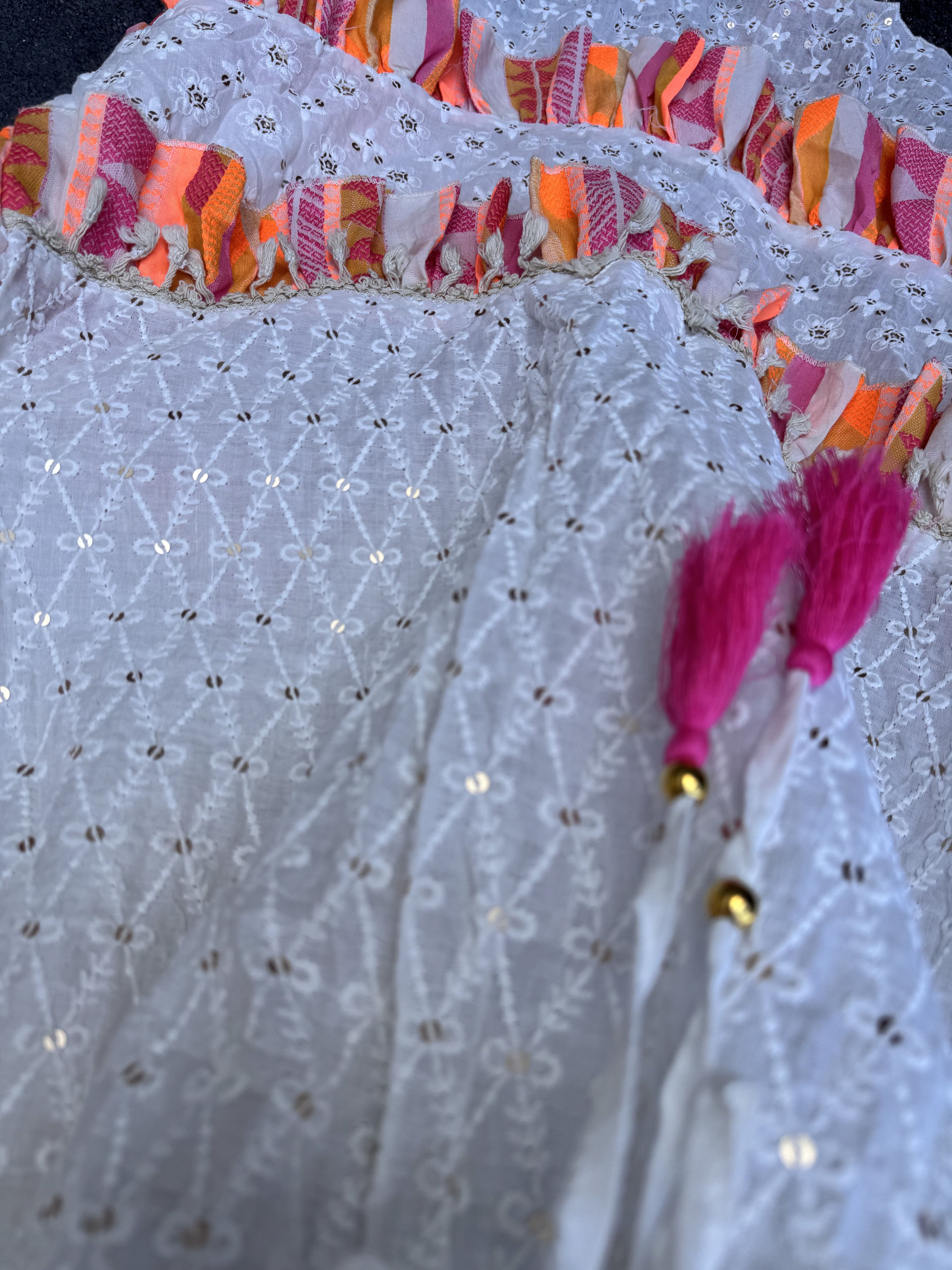 Abito Lungo Estivo in Cotone con Balze Colorate e Paillettes – Taglia Unica (Fino alla 48)