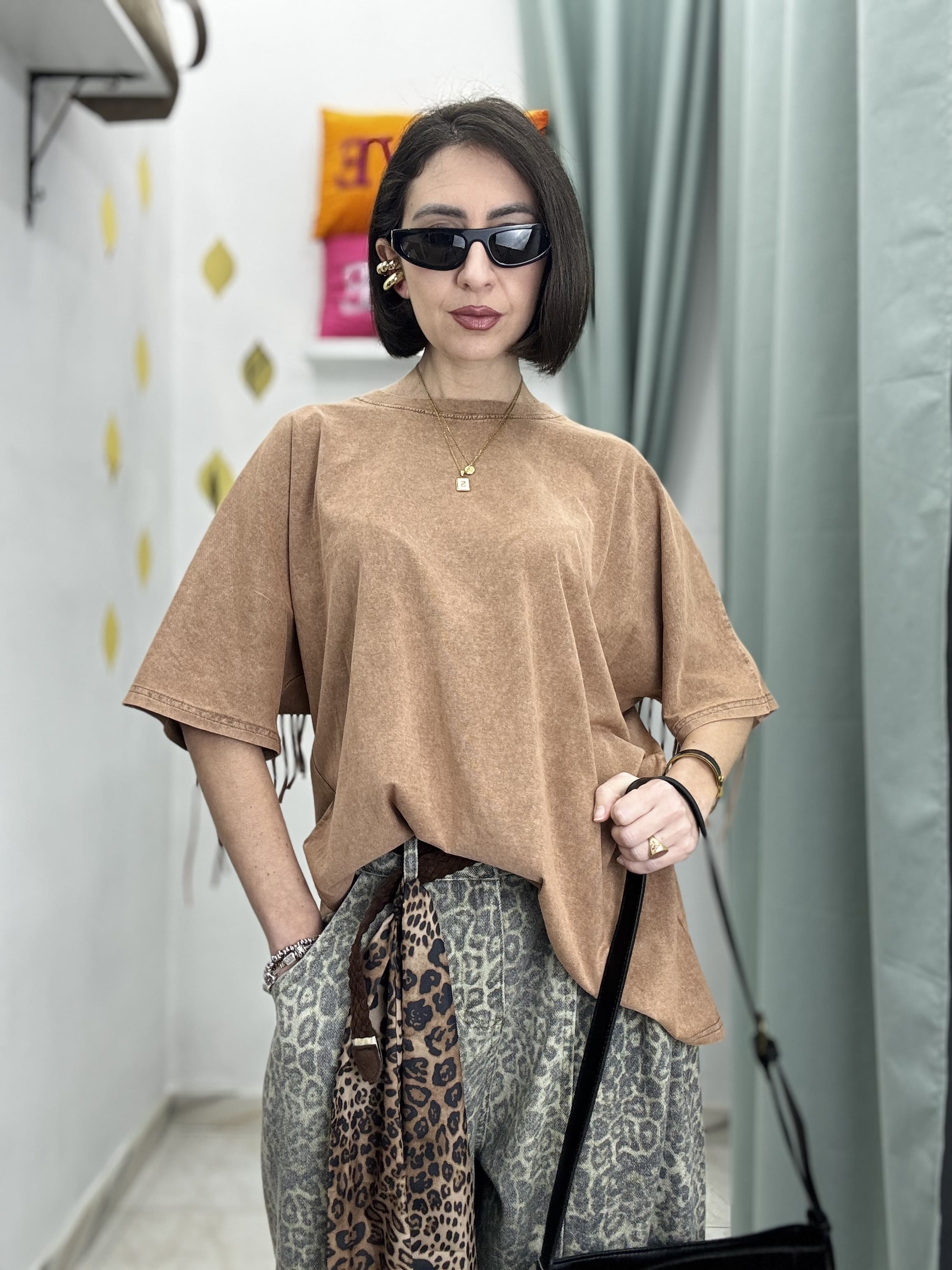 Maglia Donna Mezza Manica con Frange – Cotone Effetto Slavato | Taglia Unica oversize (Copia)