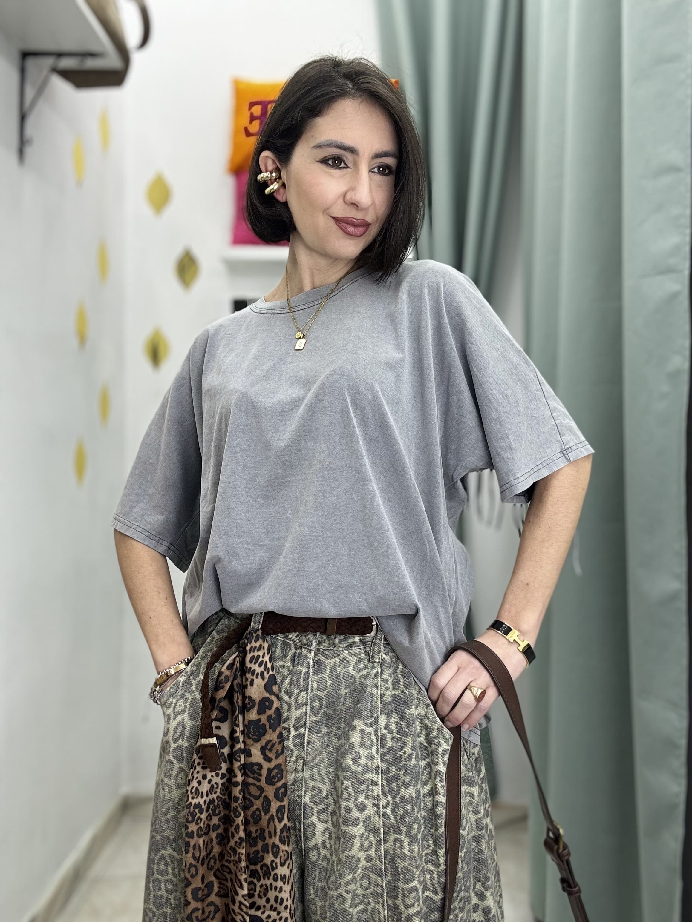 Maglia Donna Mezza Manica con Frange – Cotone Effetto Slavato | Taglia Unica oversize (Copia)