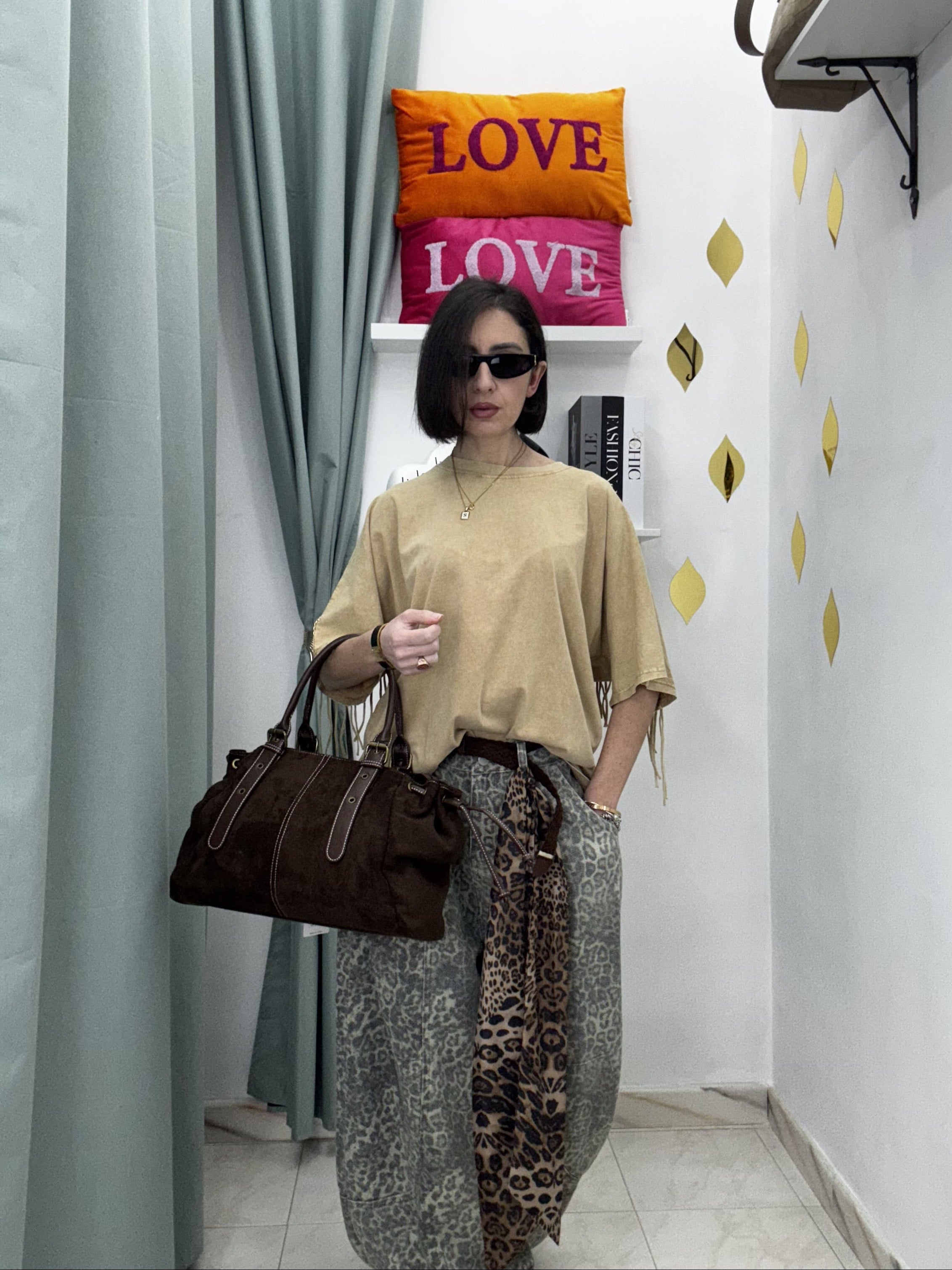 Maglia Donna Mezza Manica con Frange – Cotone Effetto Slavato | Taglia Unica oversize (Copia)