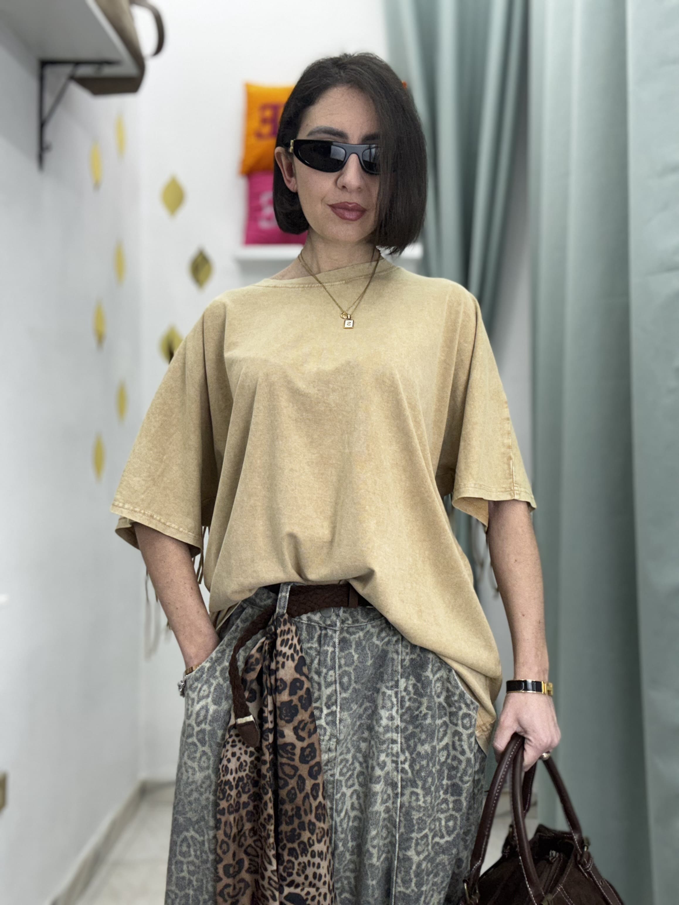 Maglia Donna Mezza Manica con Frange – Cotone Effetto Slavato | Taglia Unica oversize (Copia)