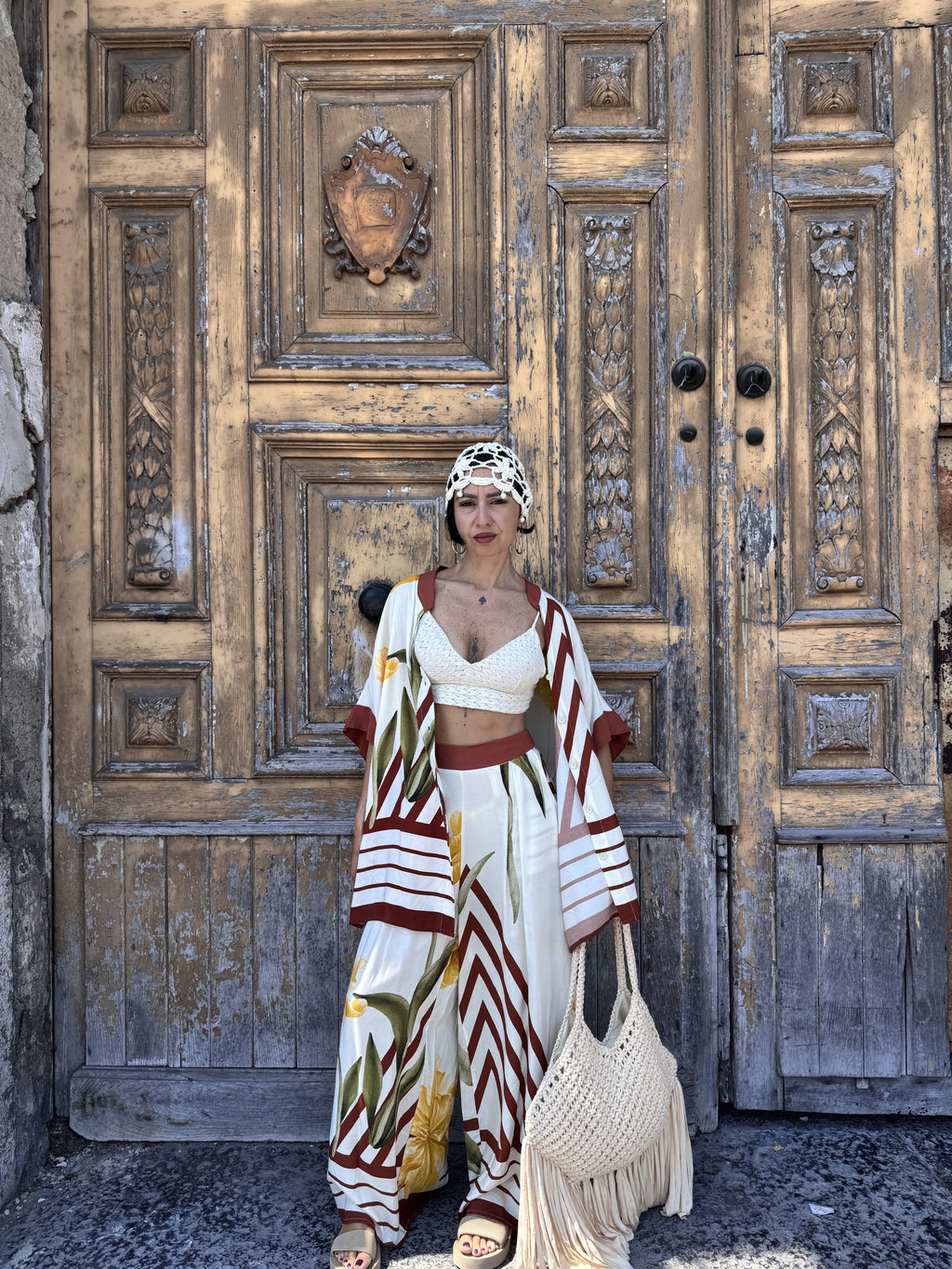 Coordinato Due Pezzi in fantasia con Camicia Oversize e Pantalone a Palazzo