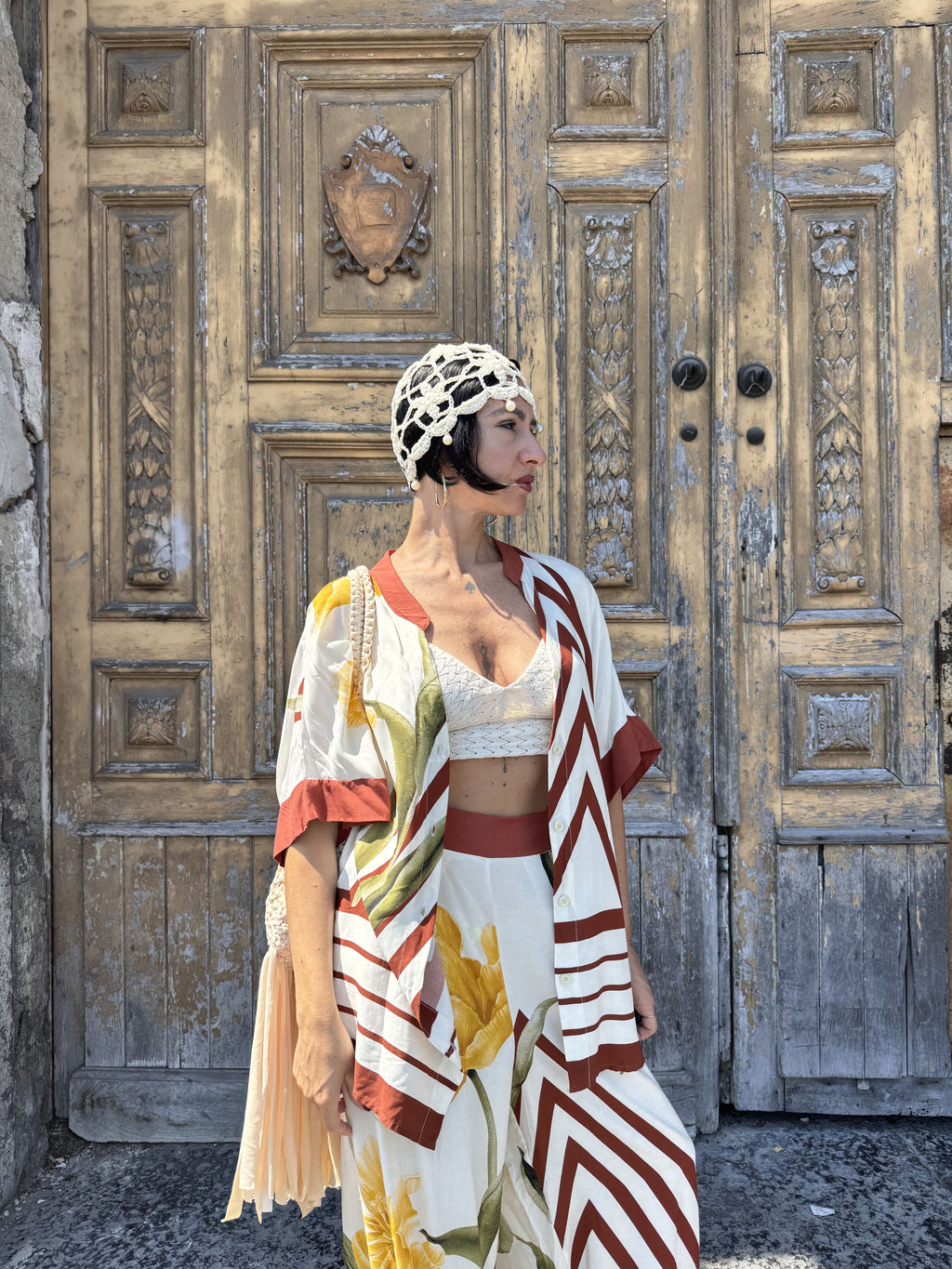Coordinato Due Pezzi in fantasia con Camicia Oversize e Pantalone a Palazzo