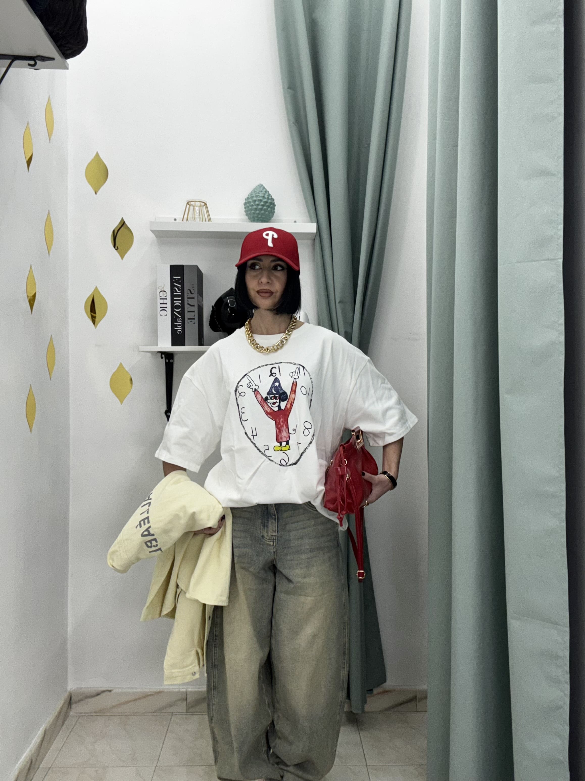 T-Shirt Donna Oversize Bianca con Stampa Topolino Apprendista Stregone – Taglia Unica