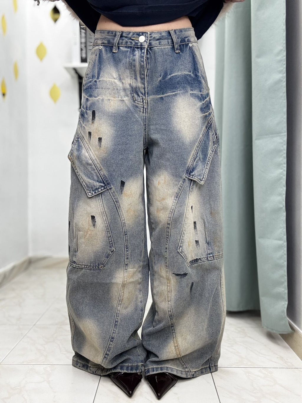 Pantalone Donna in Denim Casual Multicolor – Modello Ballon Sabbiato (guida alle taglie nei dettagli)