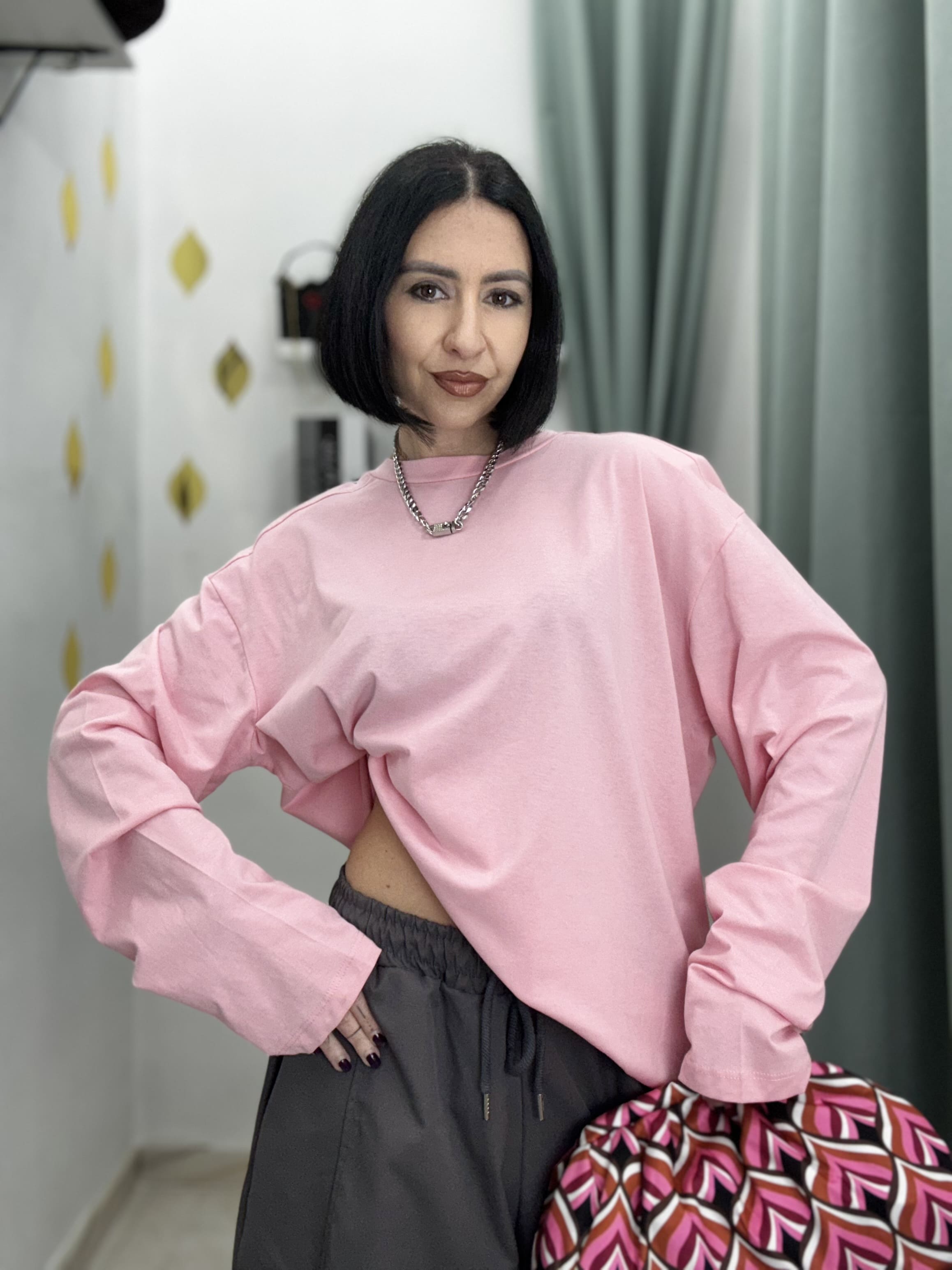 Maglia Longsleeve Donna Just West in Cotone 100% con Spalline Strutturate