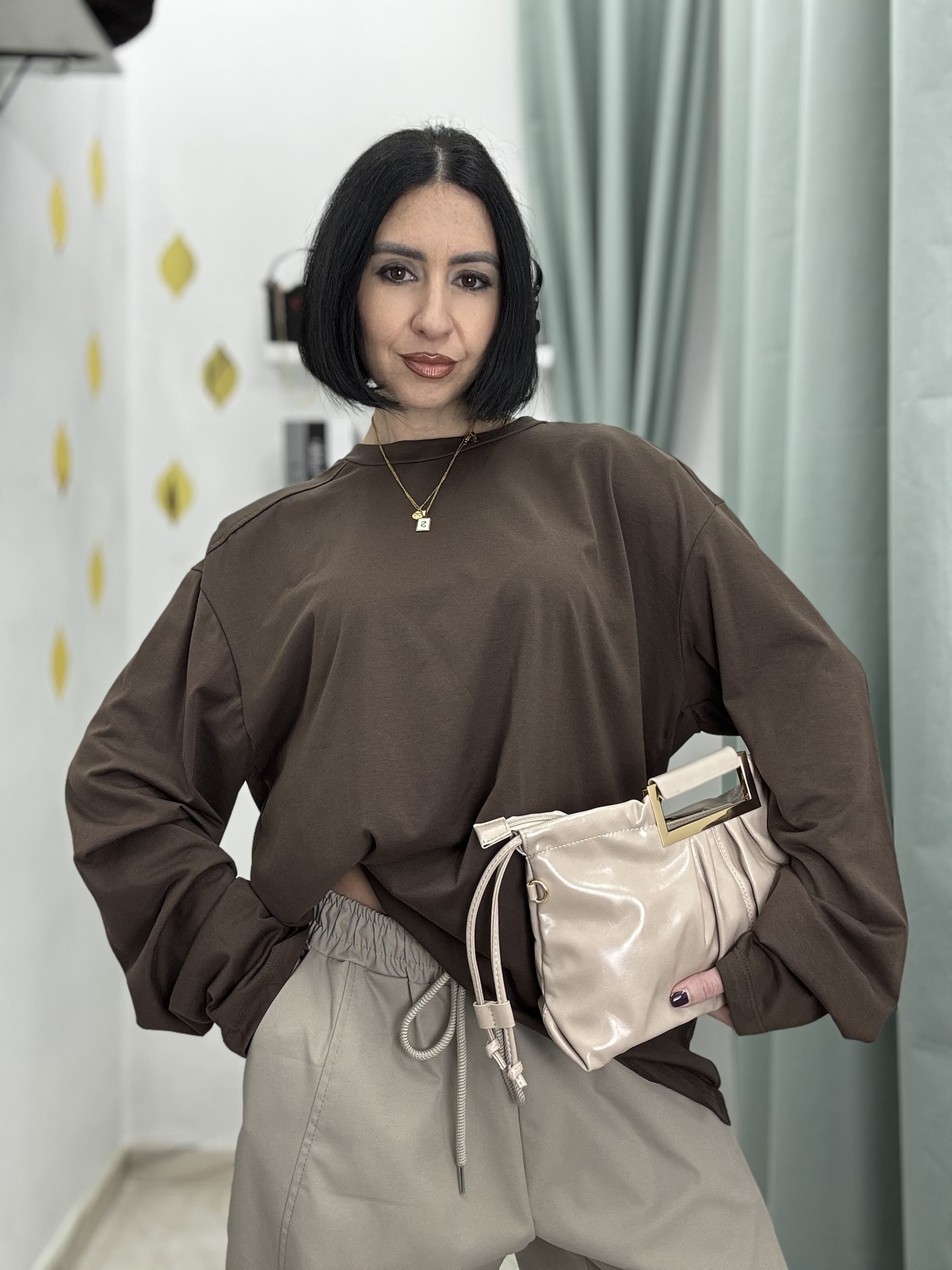 Maglia Longsleeve Donna Just West in Cotone 100% con Spalline Strutturate