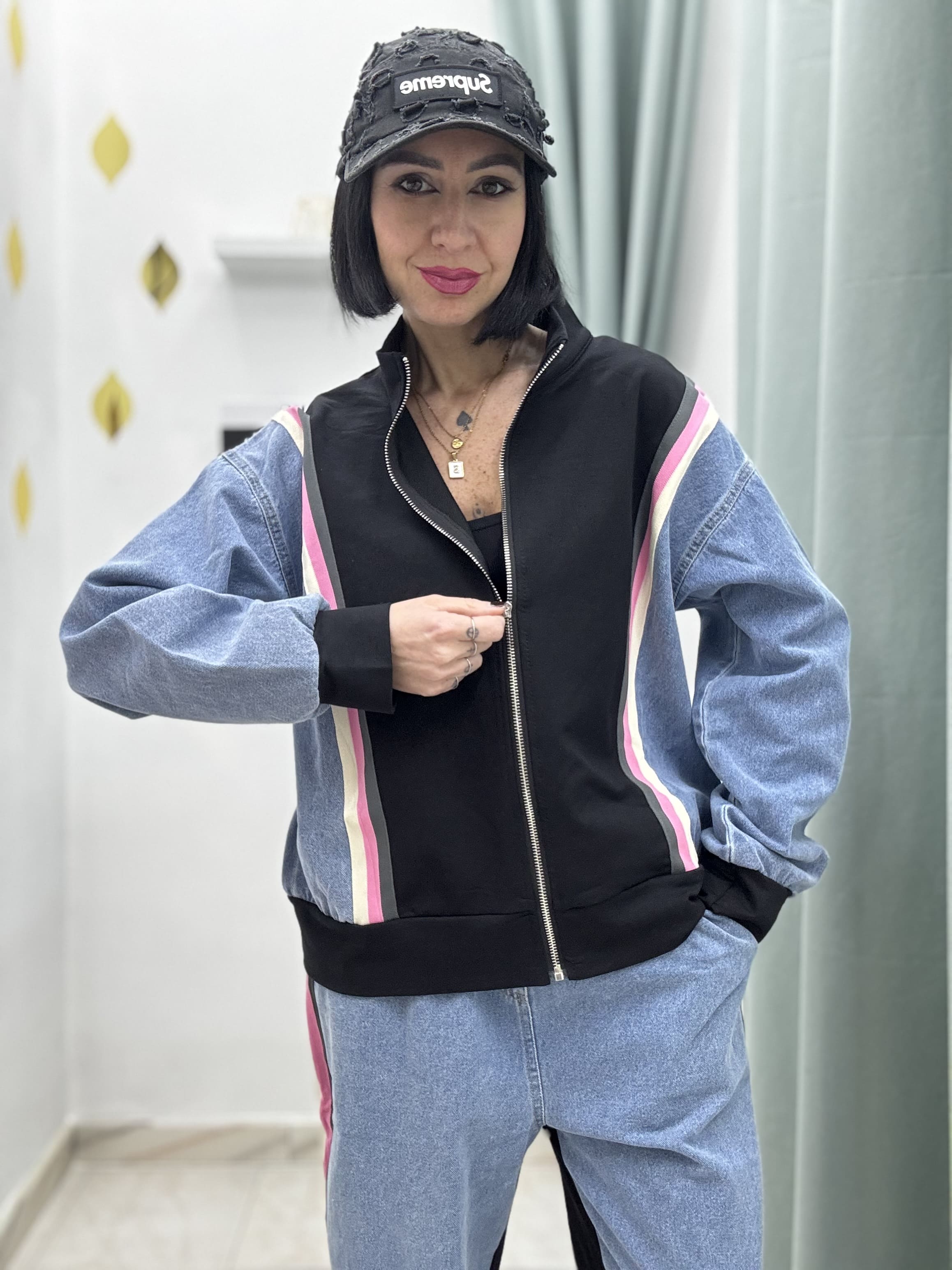 Set Tuta Denim Donna – Grigio e Nero | Comfort e Stile in un Unico Outfit