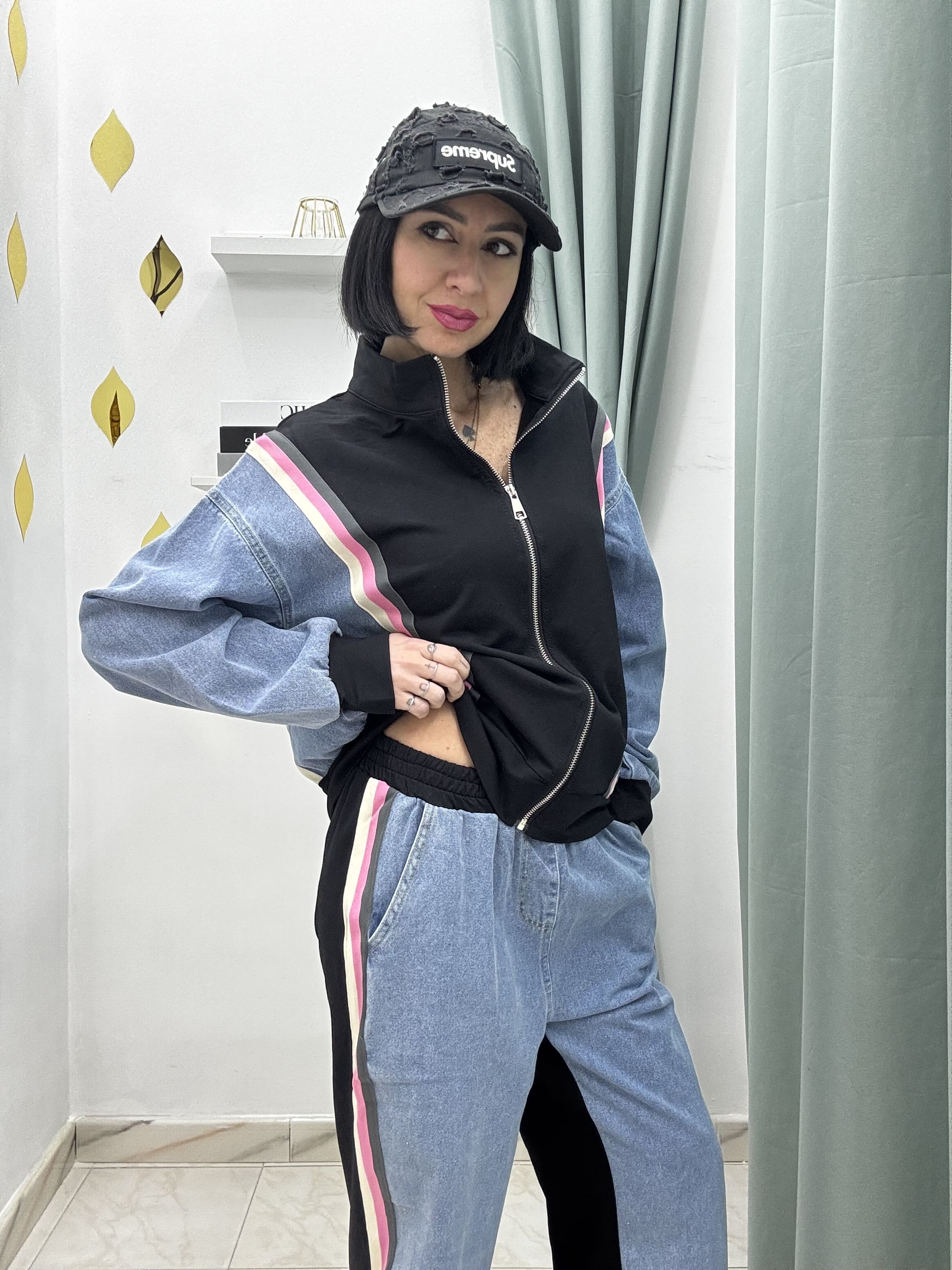 Set Tuta Denim Donna – Grigio e Nero | Comfort e Stile in un Unico Outfit