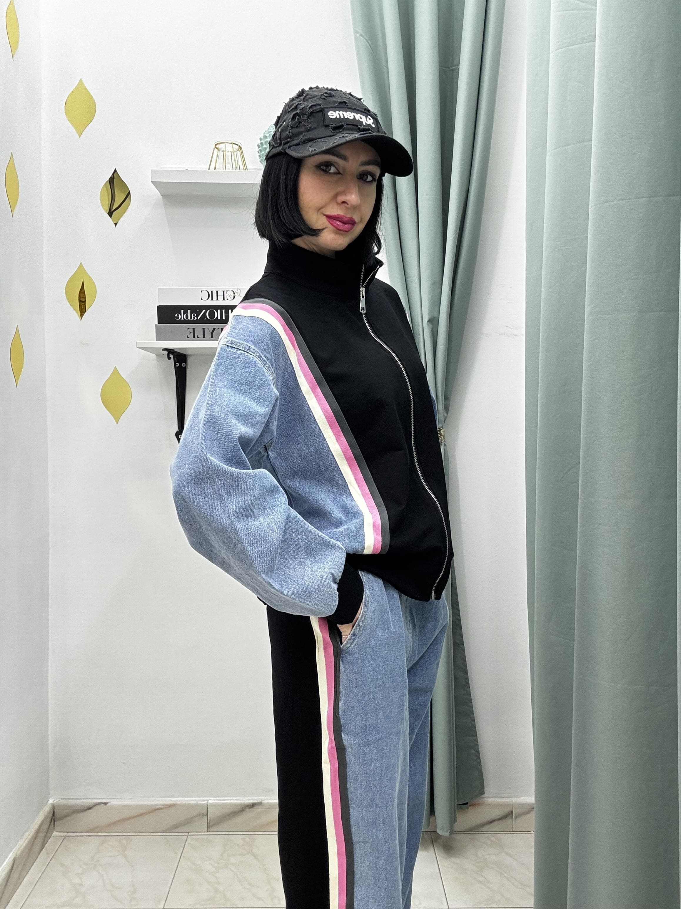 Set Tuta Denim Donna – Grigio e Nero | Comfort e Stile in un Unico Outfit