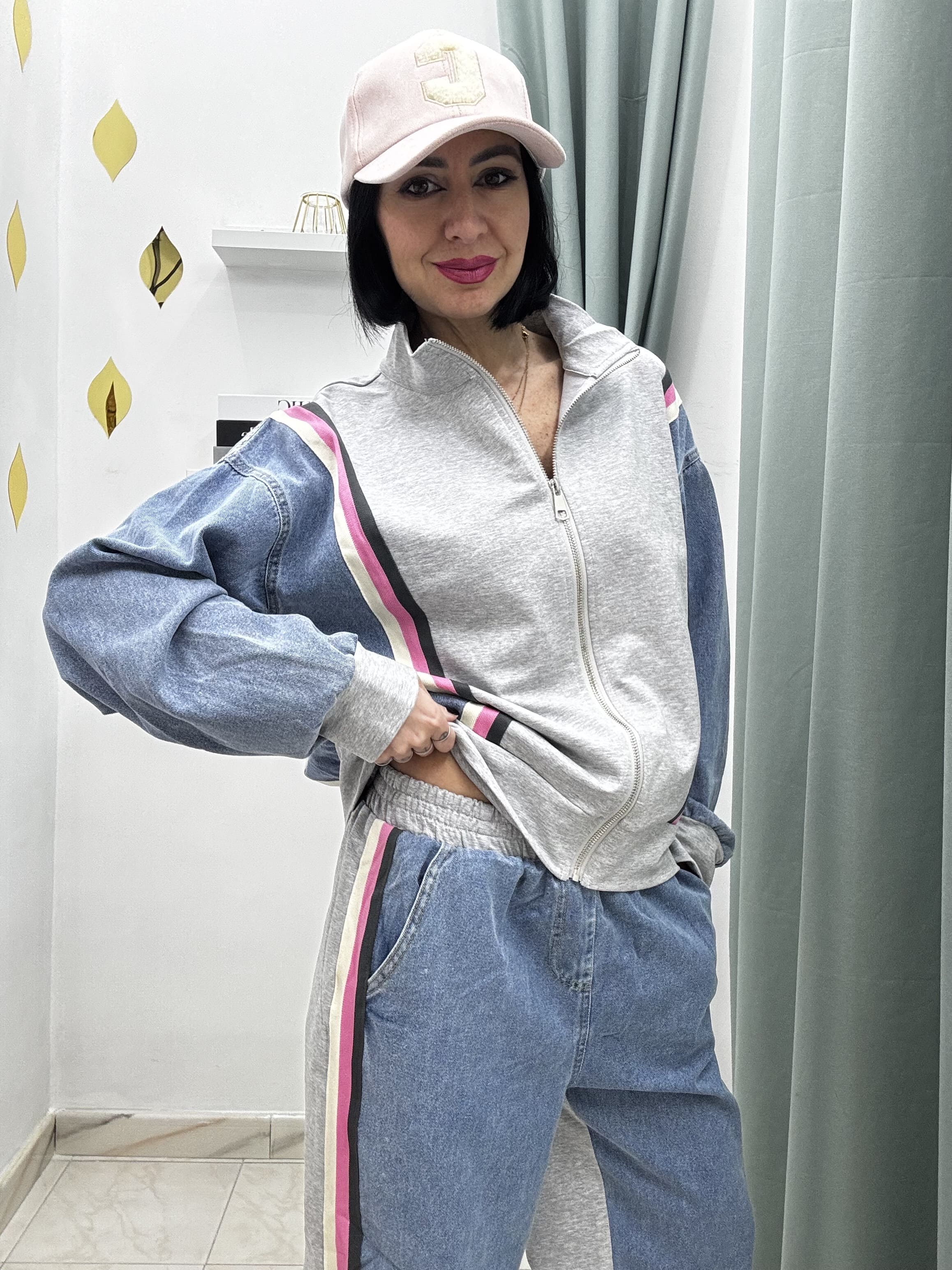 Set Tuta Denim Donna – Grigio e Nero | Comfort e Stile in un Unico Outfit