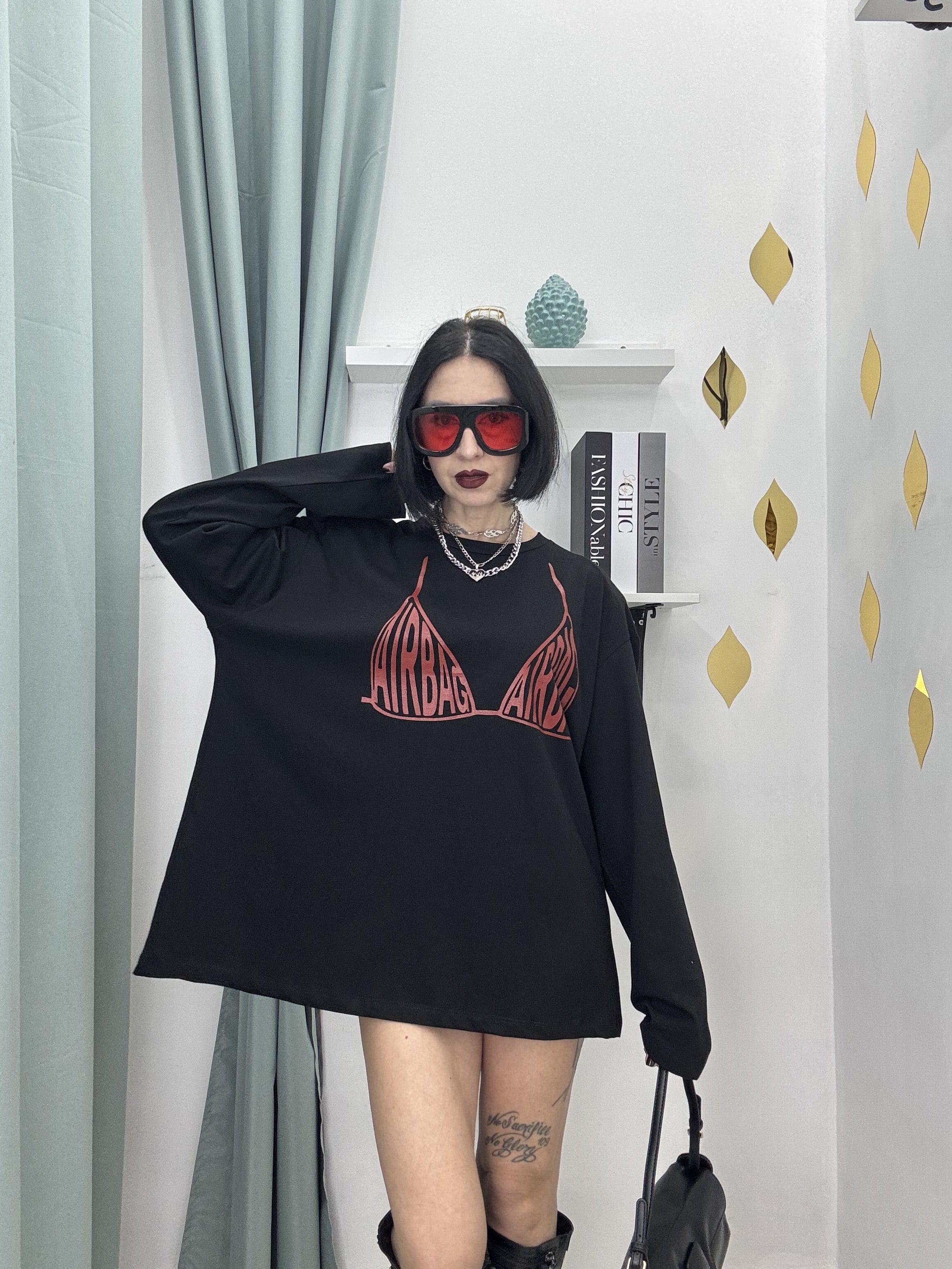 Maglia Long Sleeve Donna in Cotone 100% “AIRBAG” – Oversize Fit | Just West