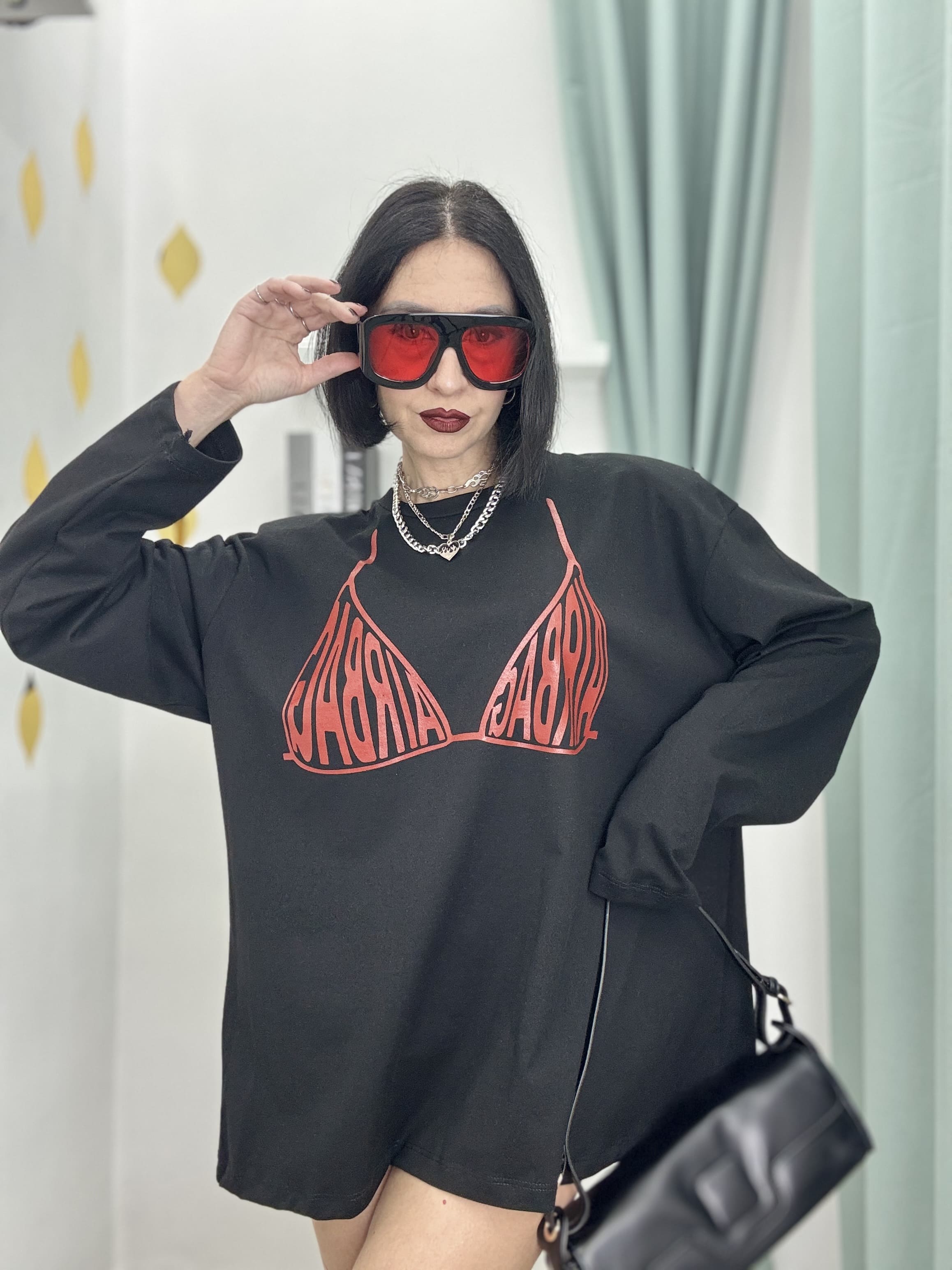 Maglia Long Sleeve Donna in Cotone 100% “AIRBAG” – Oversize Fit | Just West