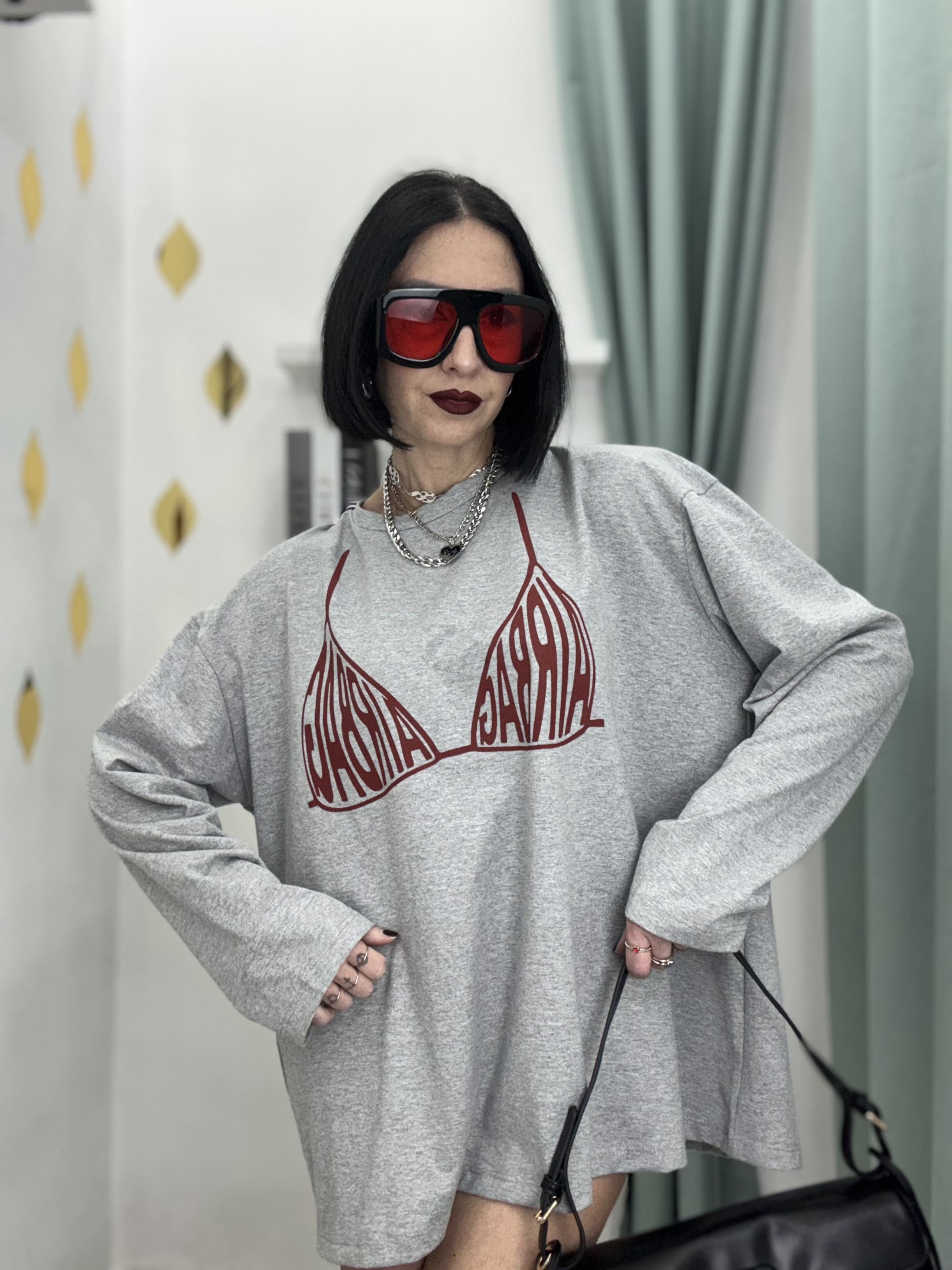 Maglia Long Sleeve Donna in Cotone 100% “AIRBAG” – Oversize Fit | Just West