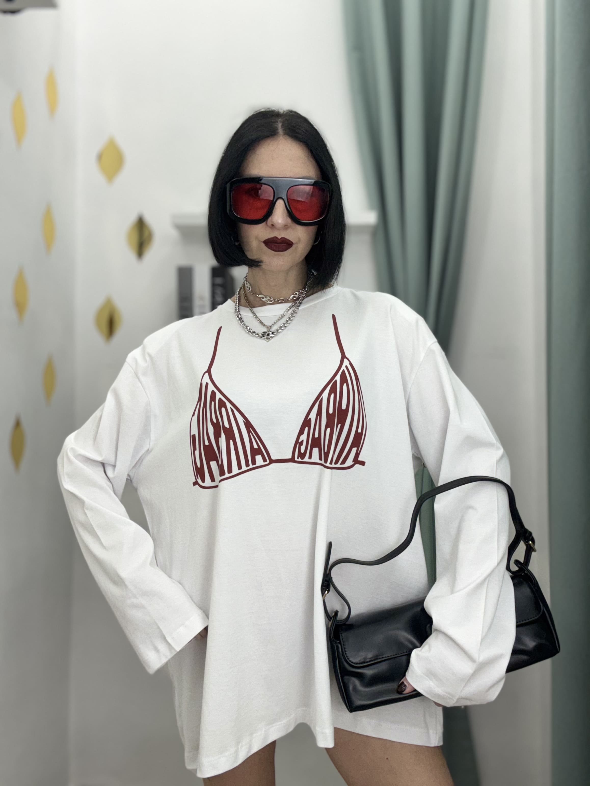 Maglia Long Sleeve Donna in Cotone 100% “AIRBAG” – Oversize Fit | Just West