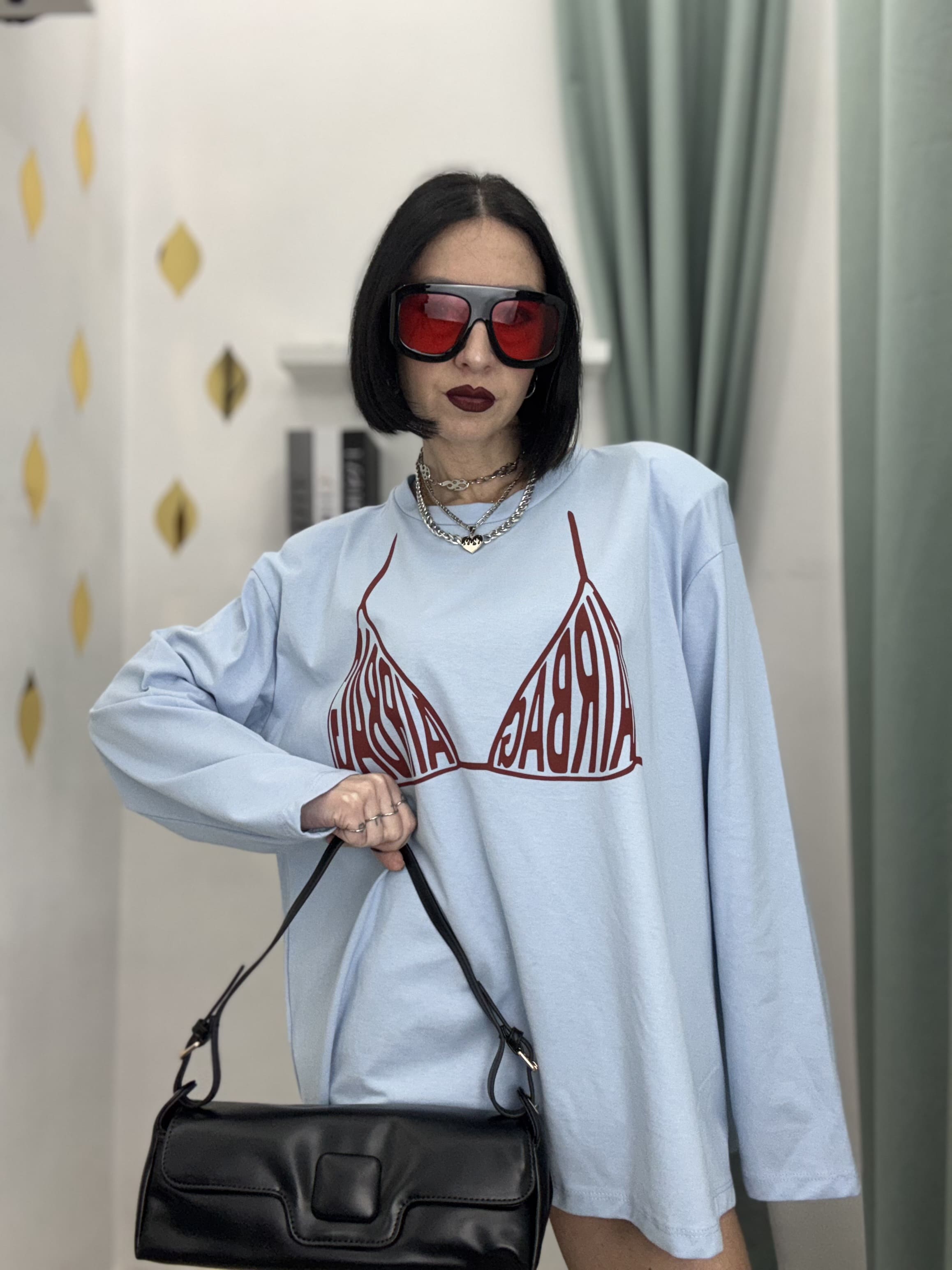 Maglia Long Sleeve Donna in Cotone 100% “AIRBAG” – Oversize Fit | Just West