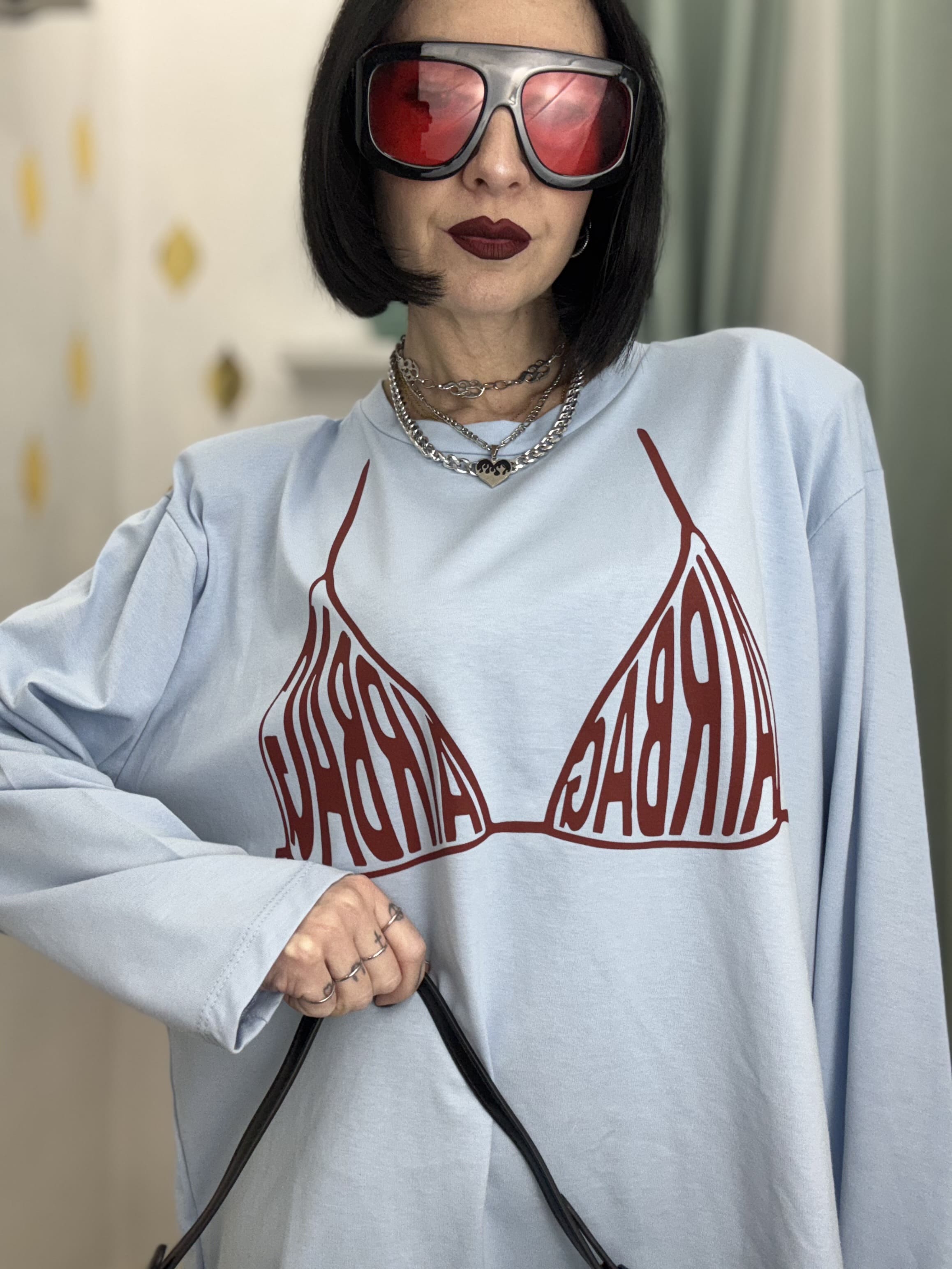 Maglia Long Sleeve Donna in Cotone 100% “AIRBAG” – Oversize Fit | Just West