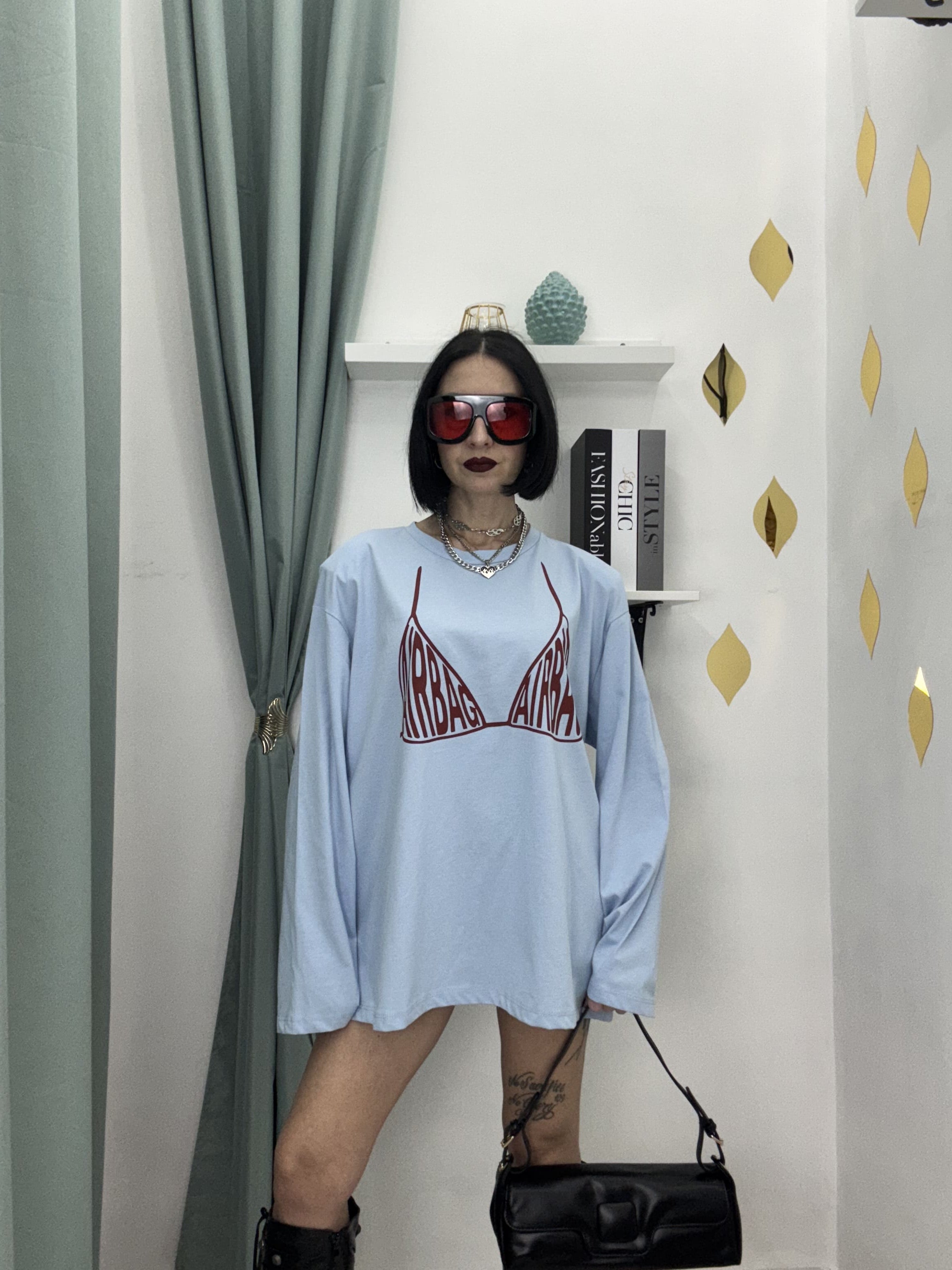 Maglia Long Sleeve Donna in Cotone 100% “AIRBAG” – Oversize Fit | Just West