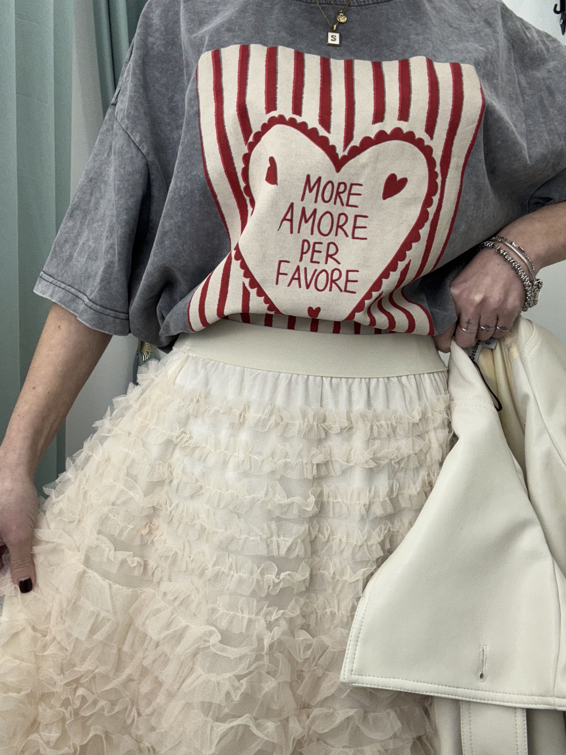 Gonna Ampia Beige in Tulle con Balze e Vita Elastica – Stile Casual Chic Donna