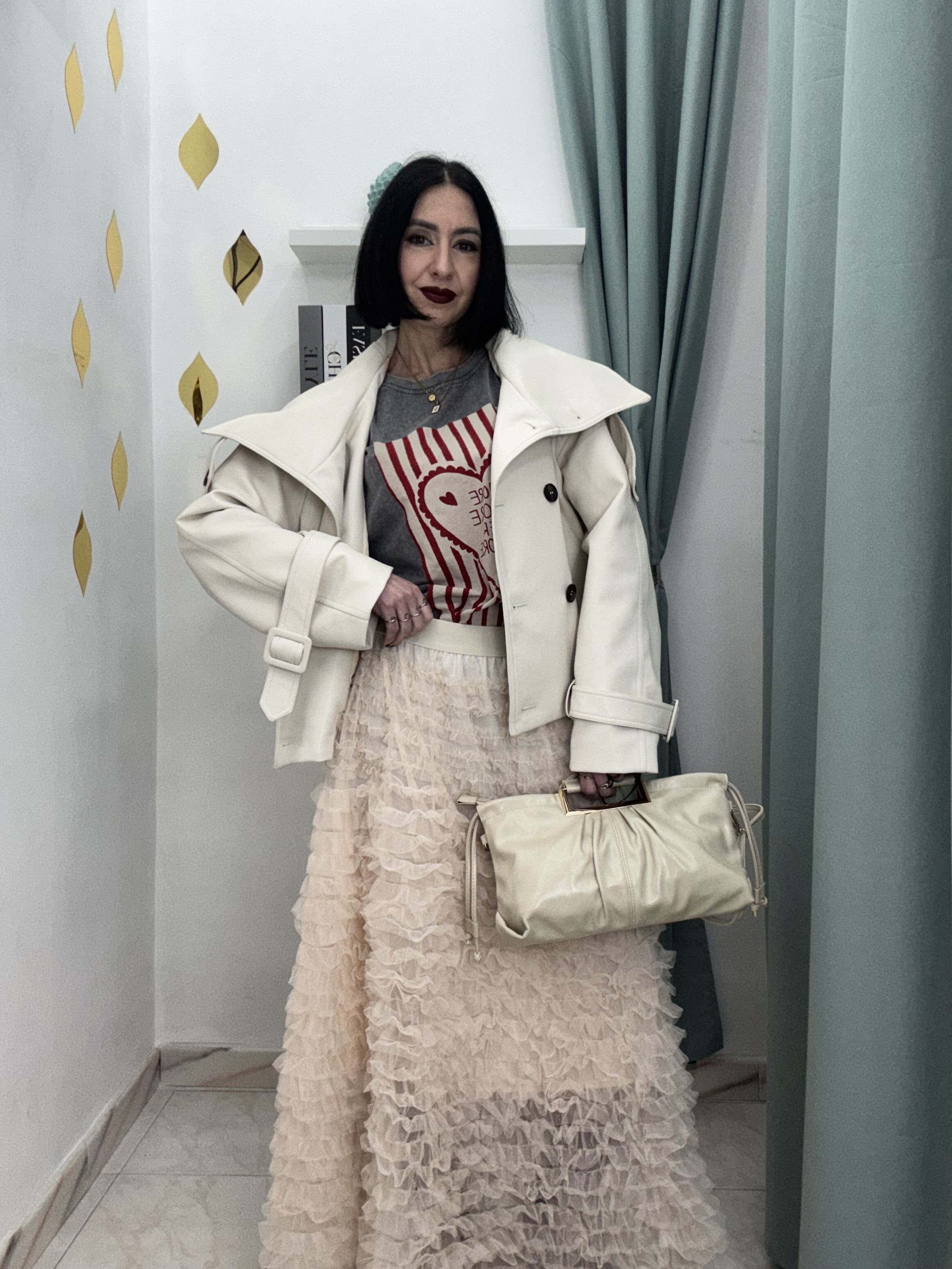 Gonna Ampia Beige in Tulle con Balze e Vita Elastica – Stile Casual Chic Donna