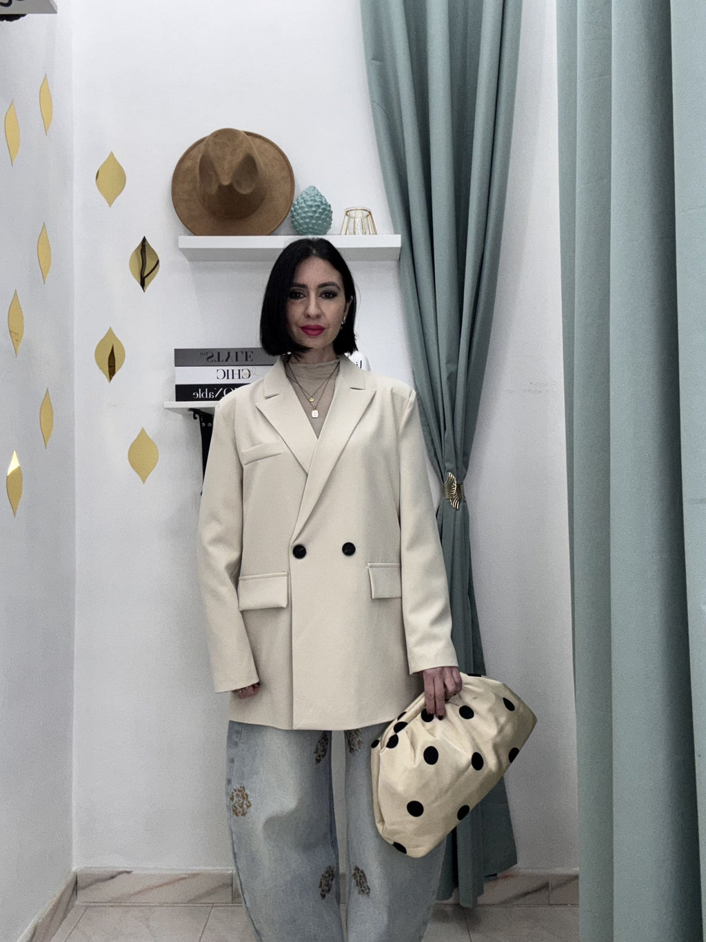Blazer Donna Doppiopetto con Spalline Just West– Giacca Elegante e Versatile