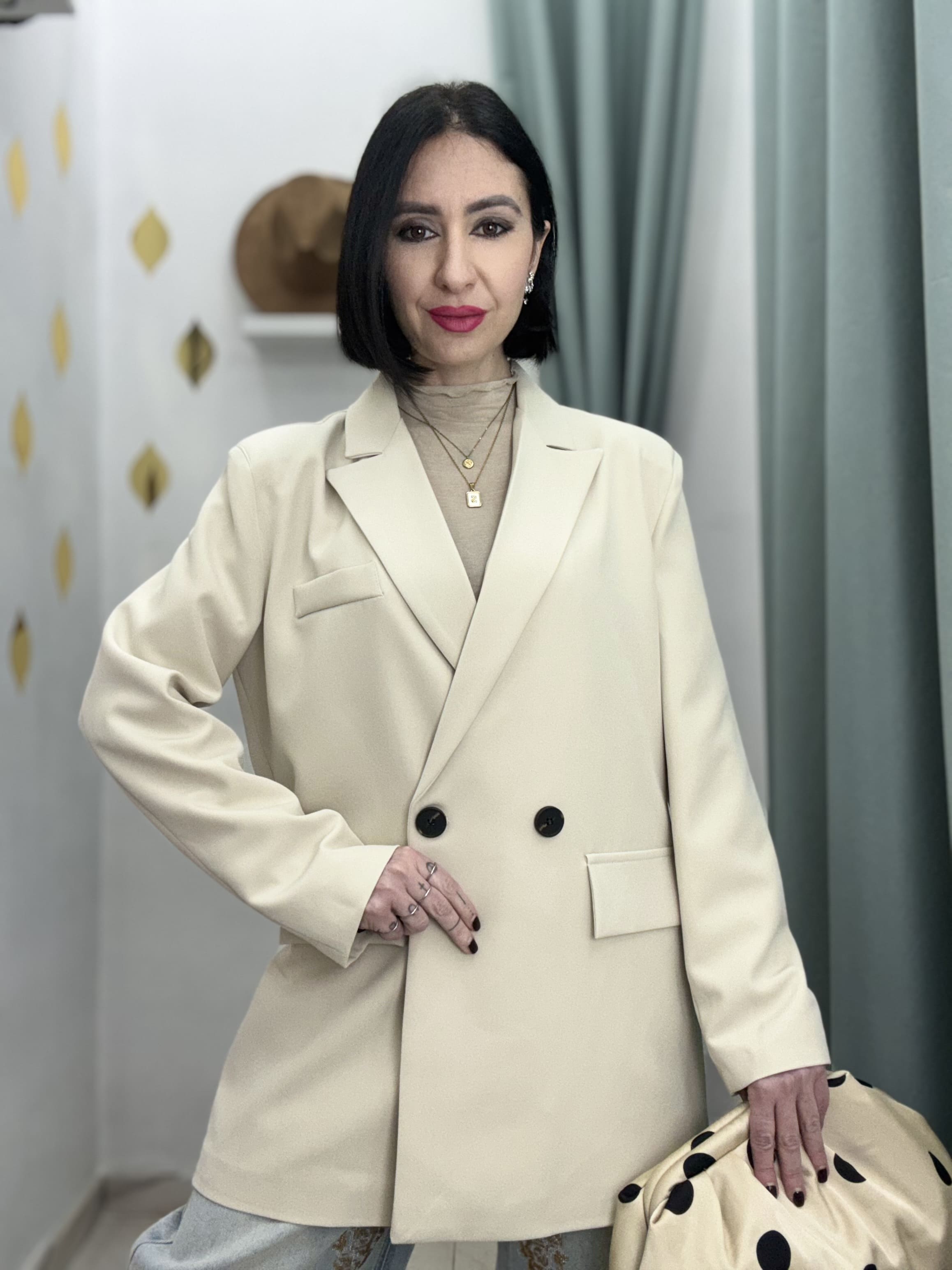 Blazer Donna Doppiopetto con Spalline Just West– Giacca Elegante e Versatile