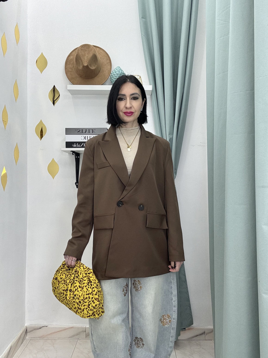 Blazer Donna Doppiopetto con Spalline Just West– Giacca Elegante e Versatile