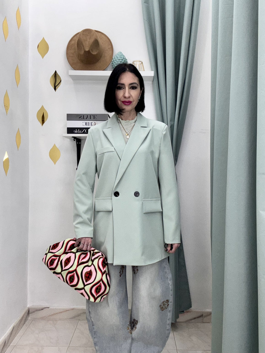 Blazer Donna Doppiopetto con Spalline Just West– Giacca Elegante e Versatile