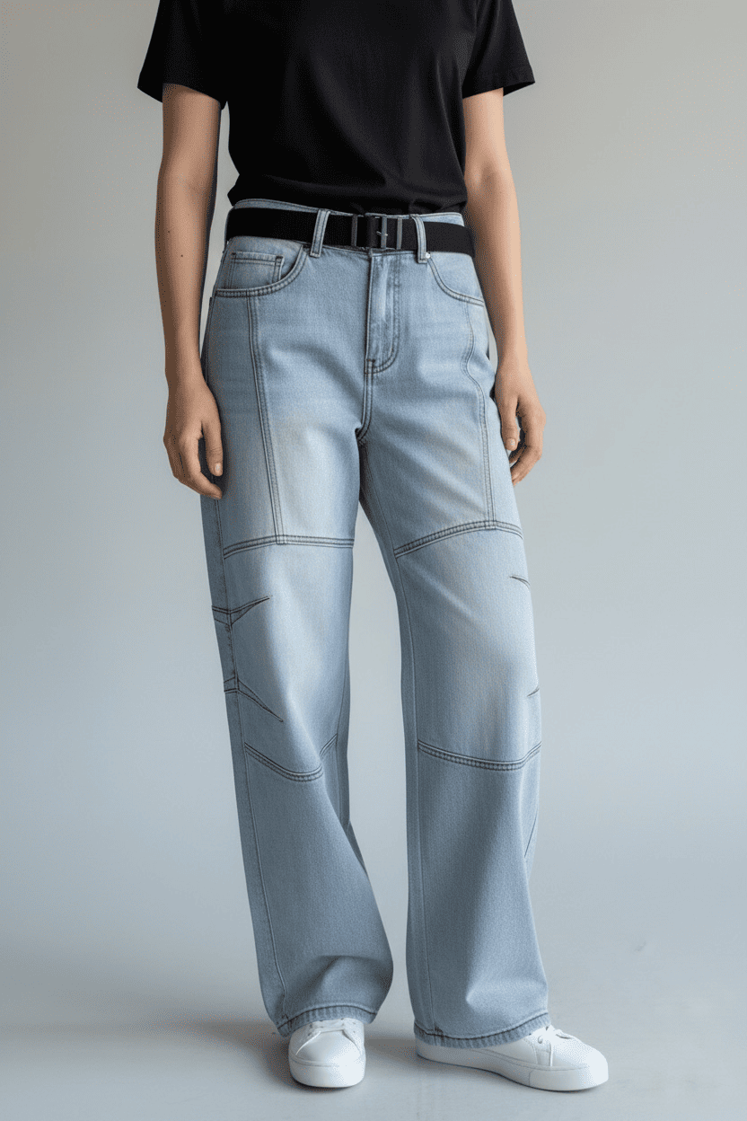 Jeans Balloon "Utility Stretch" con Cintura – Lavaggio Chiaro