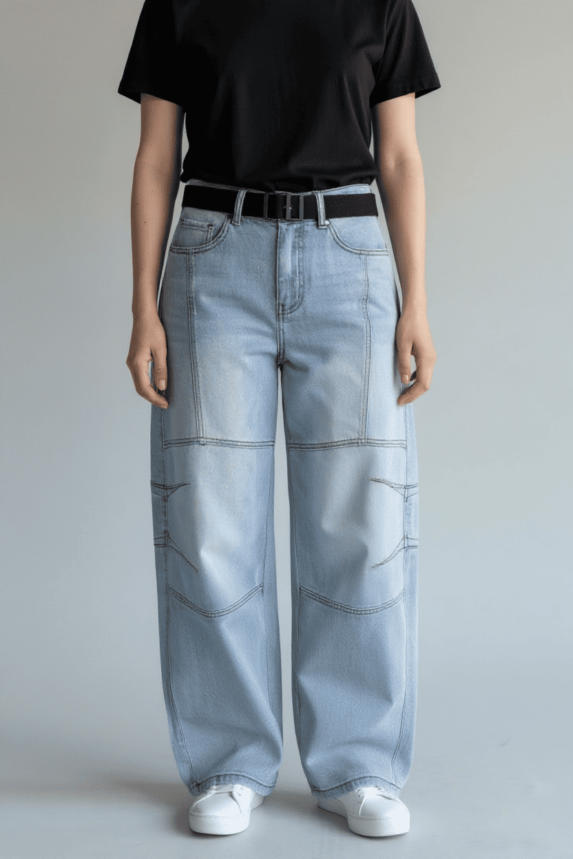 Jeans Balloon "Utility Stretch" con Cintura – Lavaggio Chiaro
