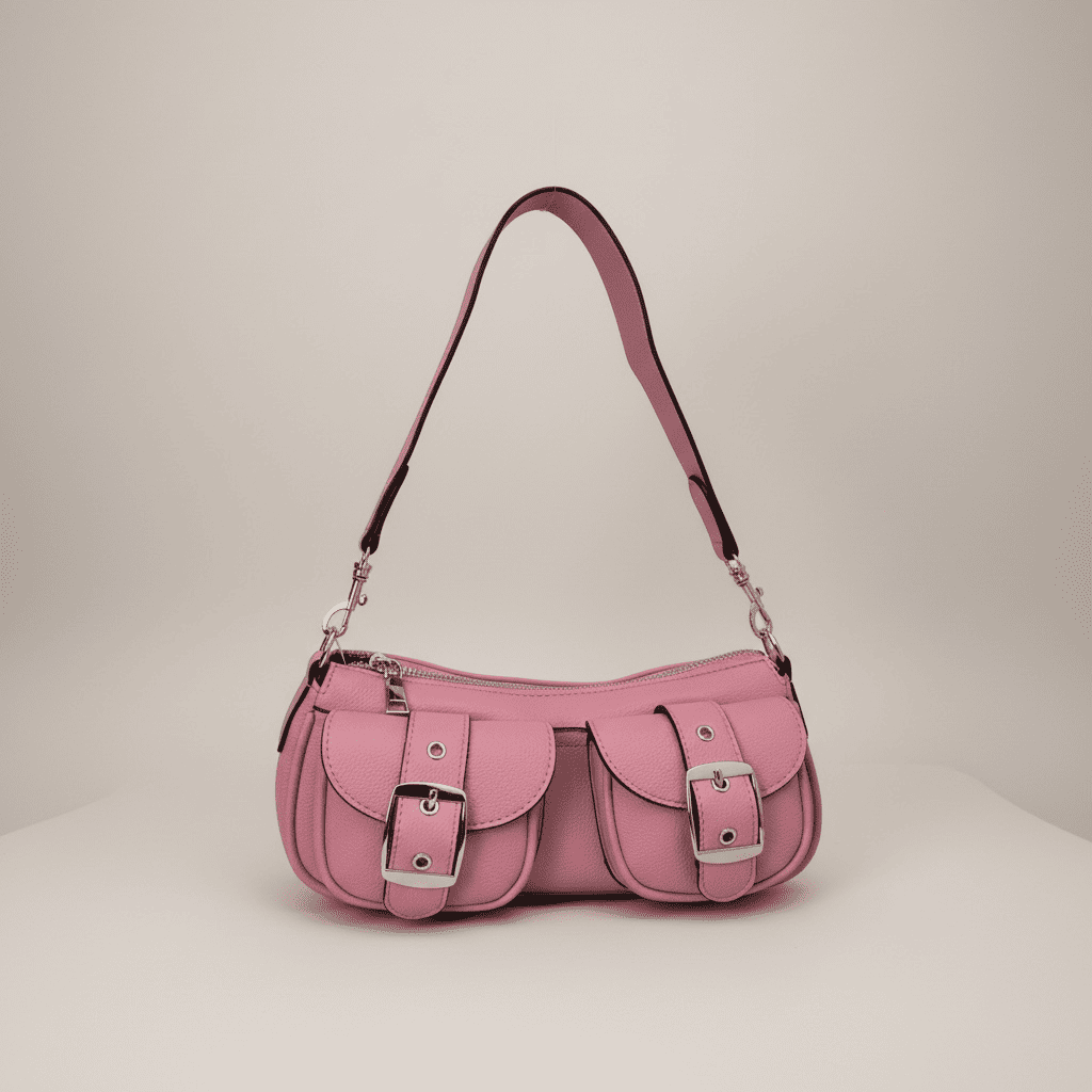 Borsa "Cargo Glam" in Rosa – Design con Tasche e Dettagli Silver