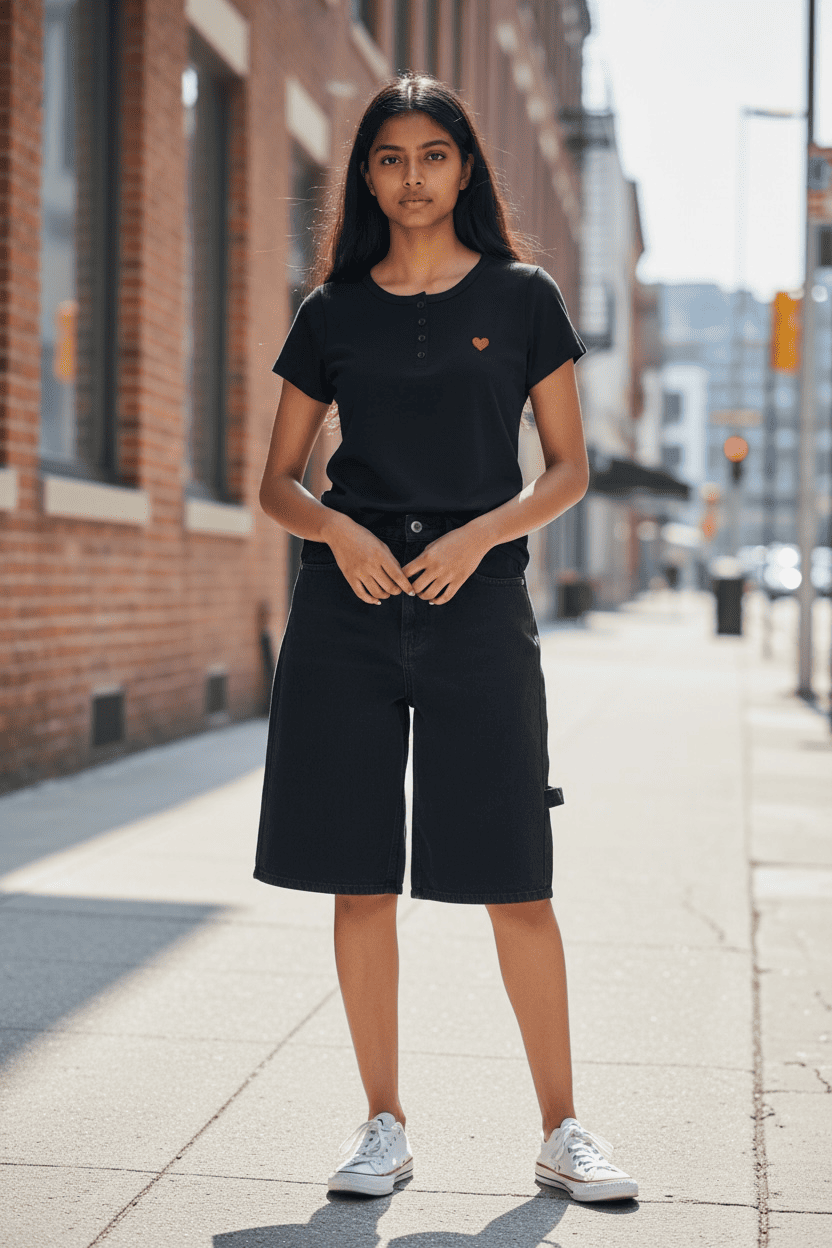 Jorts Carpenter Black – Bermuda in Denim Elasticizzato con Dettagli Utility