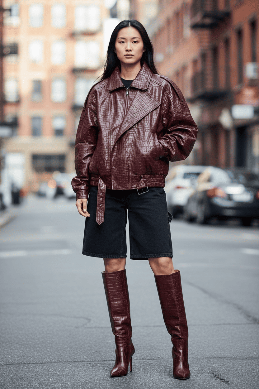 Bomber Oversize "Croco-Luxe" in Similpelle – Effetto Coccodrillo