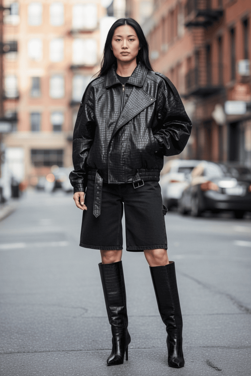Bomber Oversize "Croco-Luxe" in Similpelle – Effetto Coccodrillo