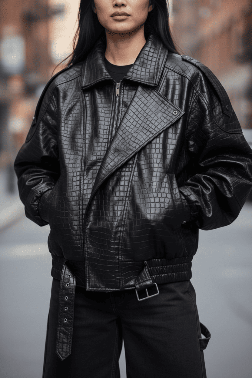 Bomber Oversize "Croco-Luxe" in Similpelle – Effetto Coccodrillo