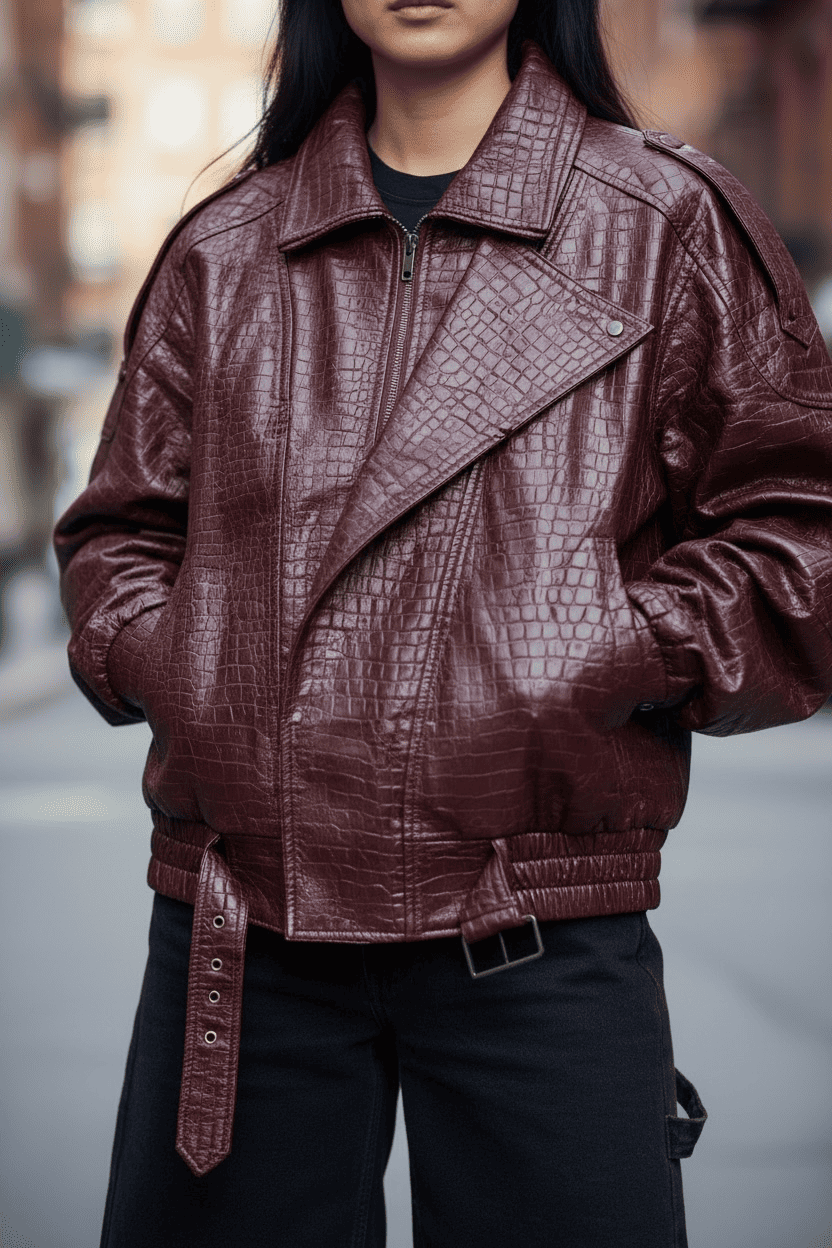 Bomber Oversize "Croco-Luxe" in Similpelle – Effetto Coccodrillo