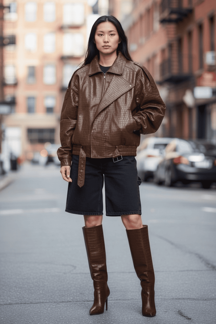 Bomber Oversize "Croco-Luxe" in Similpelle – Effetto Coccodrillo
