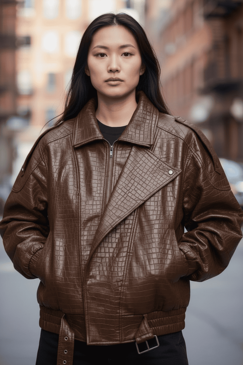 Bomber Oversize "Croco-Luxe" in Similpelle – Effetto Coccodrillo